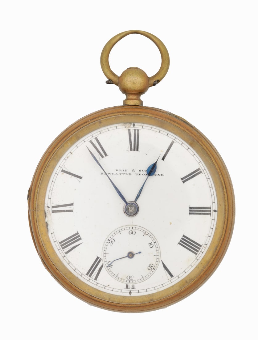 A RARE REID & SONS NEWCASTLE-UPON-TYNE GILT METAL LOAN POCKET WATCH (1 of 6)