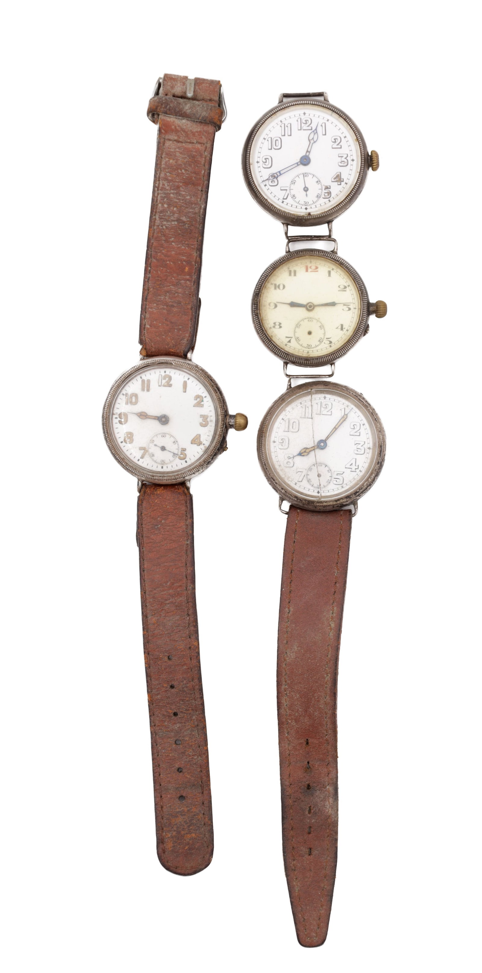 FOUR EARLY 20TH CENTURY SILVER SCREW-CASE OFFICERS TRENCH WRISTWATCHES (1 of 2)