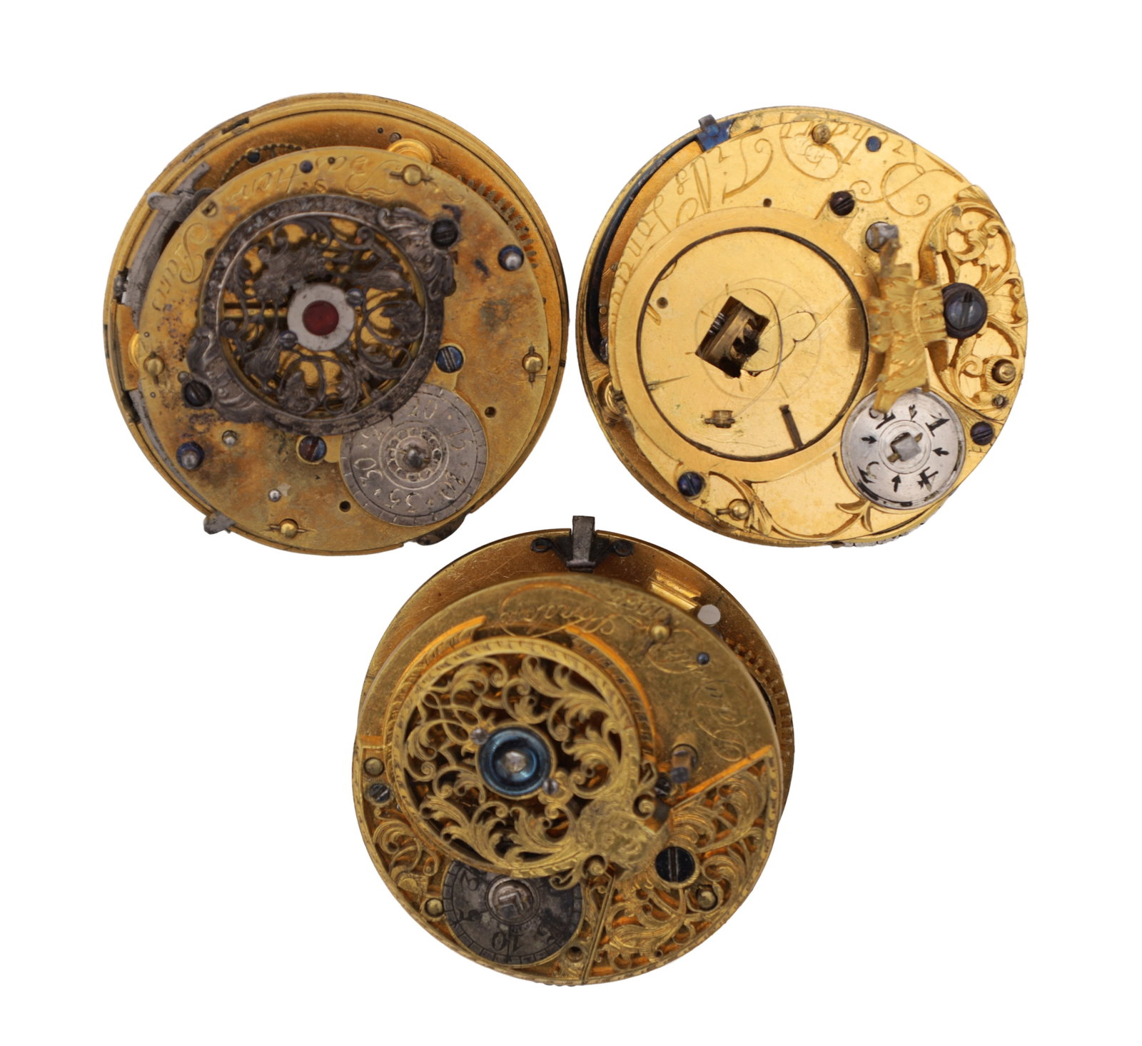 THREE POCKET WATCH VERGE ESCAPEMENT MOVEMENTS (1 of 2)