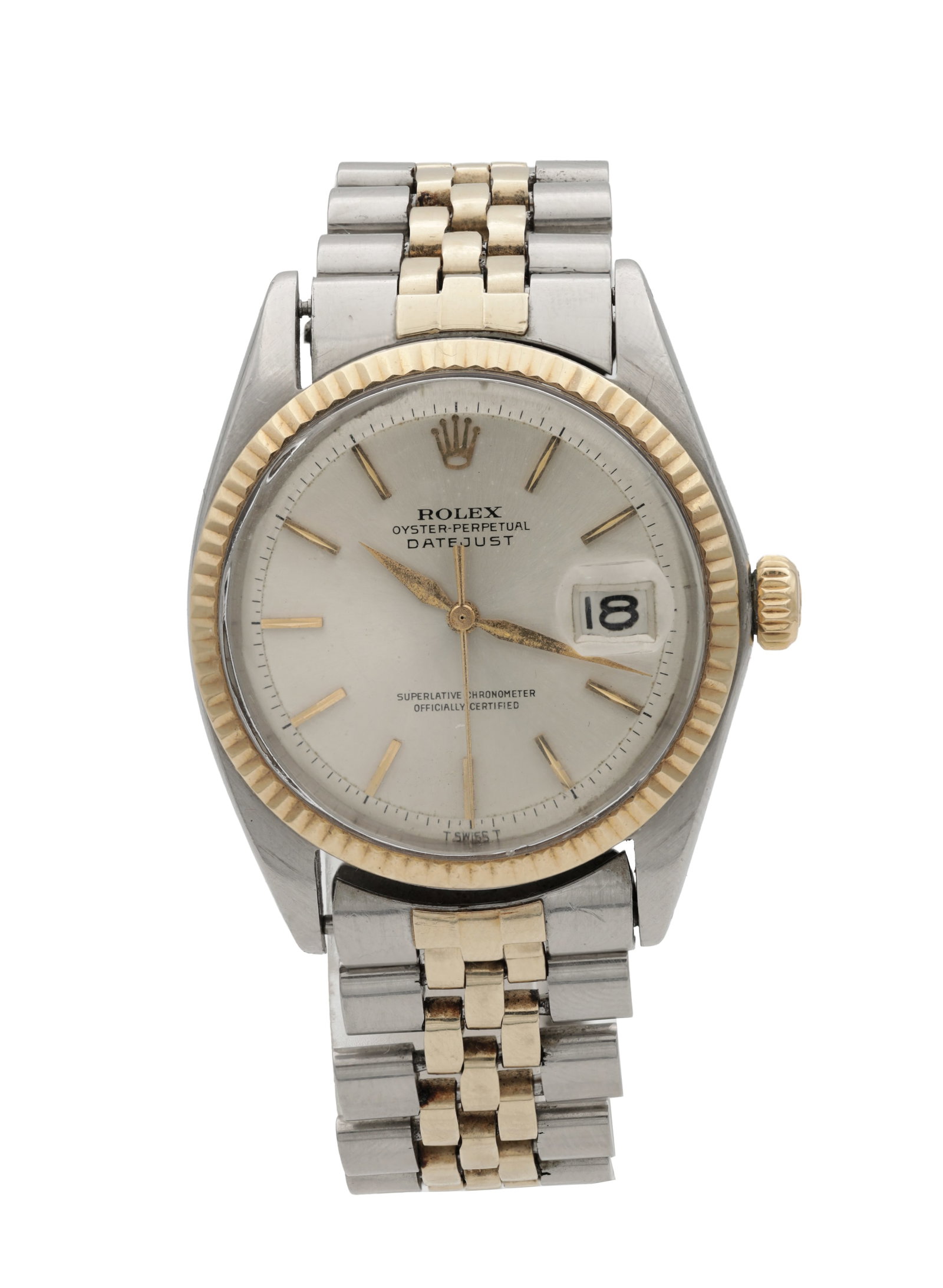 A VINTAGE ROLEX STEEL AND GOLD OYSTER PERPETUAL DATEJUST WRIST WATCH (1 of 8)