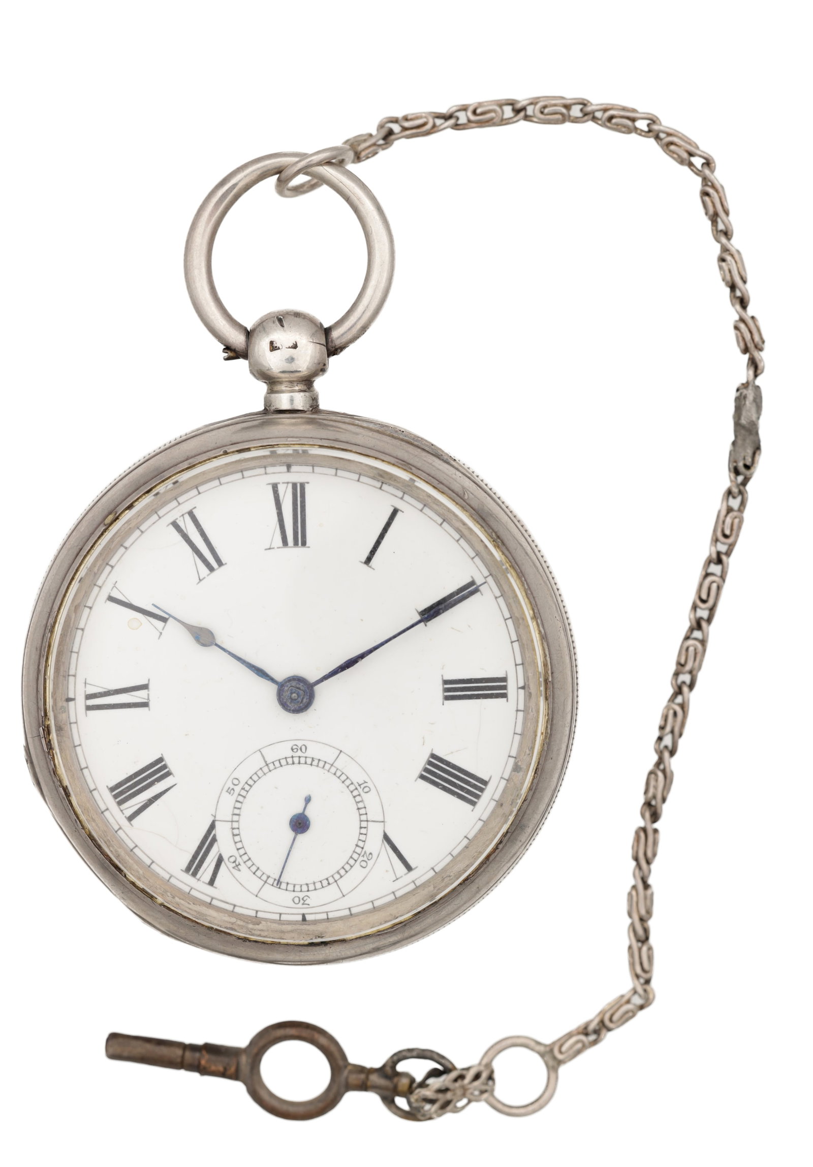 AN 1885 WALTHAM SILVER OPEN-FACE KEY-WIND POCKET WATCH WITH CHAIN (1 of 6)
