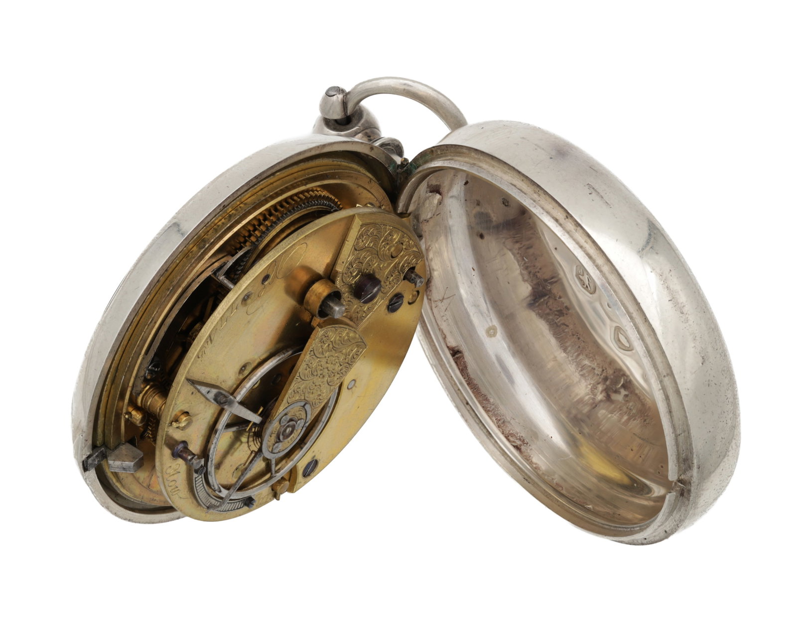 A SILVER OPEN FACE POCKET WATCH - 7