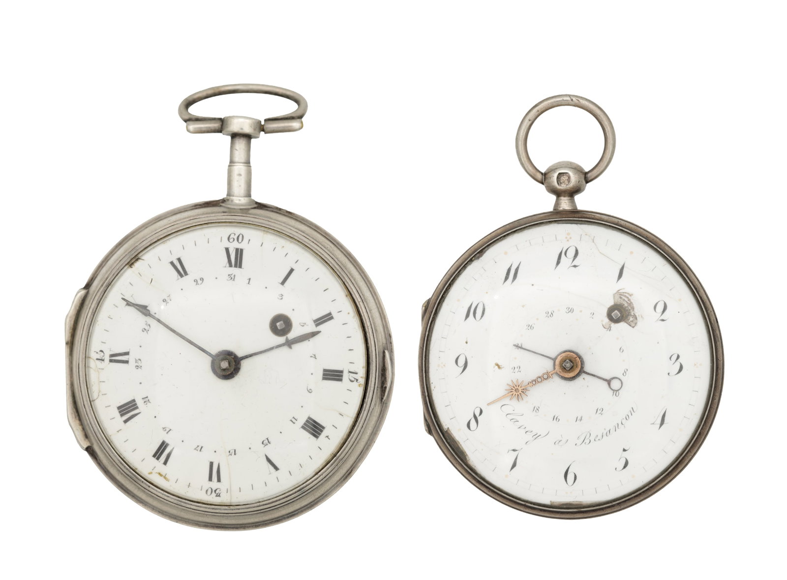TWO LATE 18TH CENTURY FRENCH SILVER CASED VERGE POCKET WATCHES (1 of 4)
