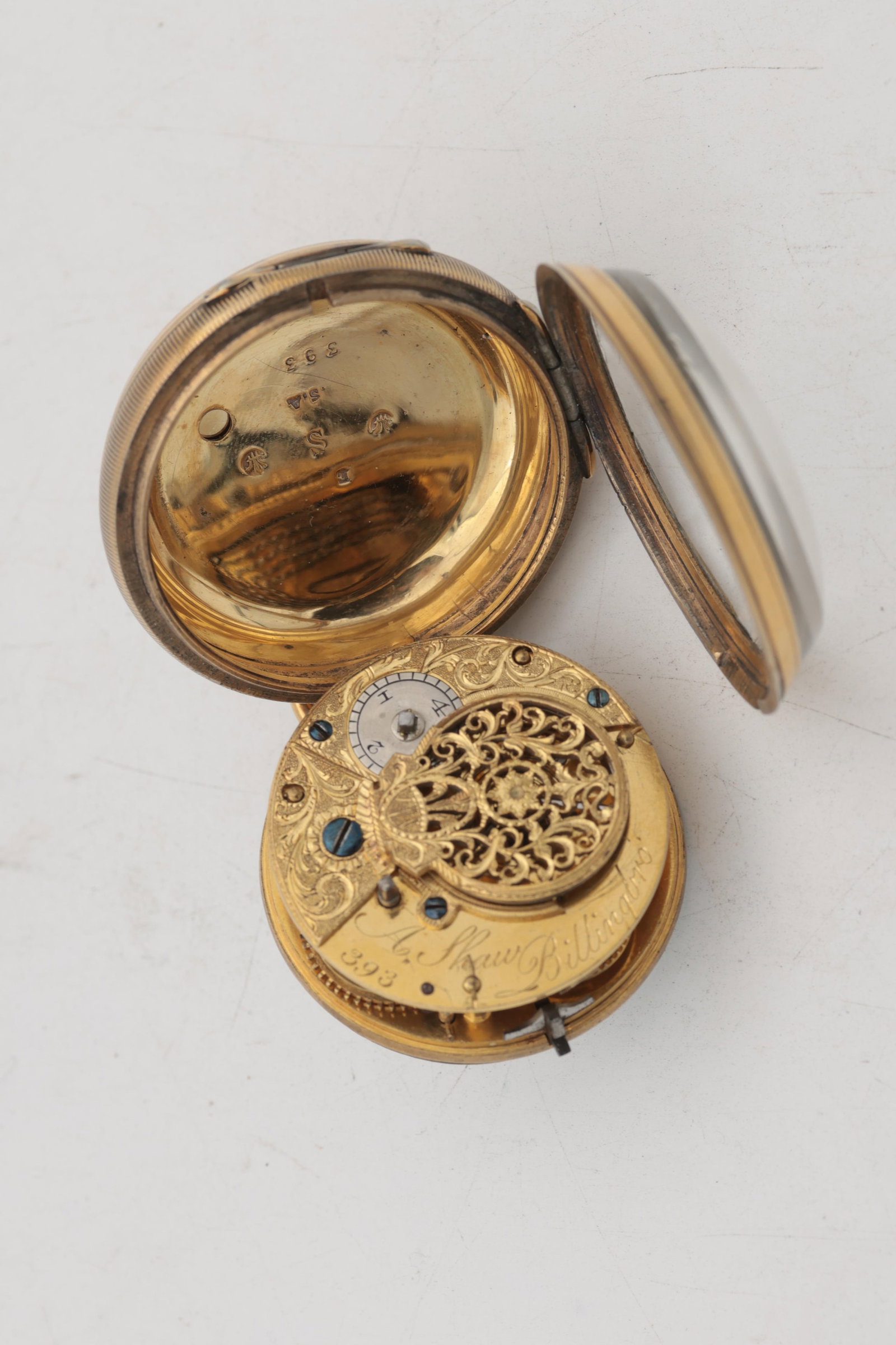 A RARE EARLY 19TH CENTURY ENGLISH SILVER GILT OPEN FACED POCKET WATCH OF LORD NELSON INTEREST (1 of 6)