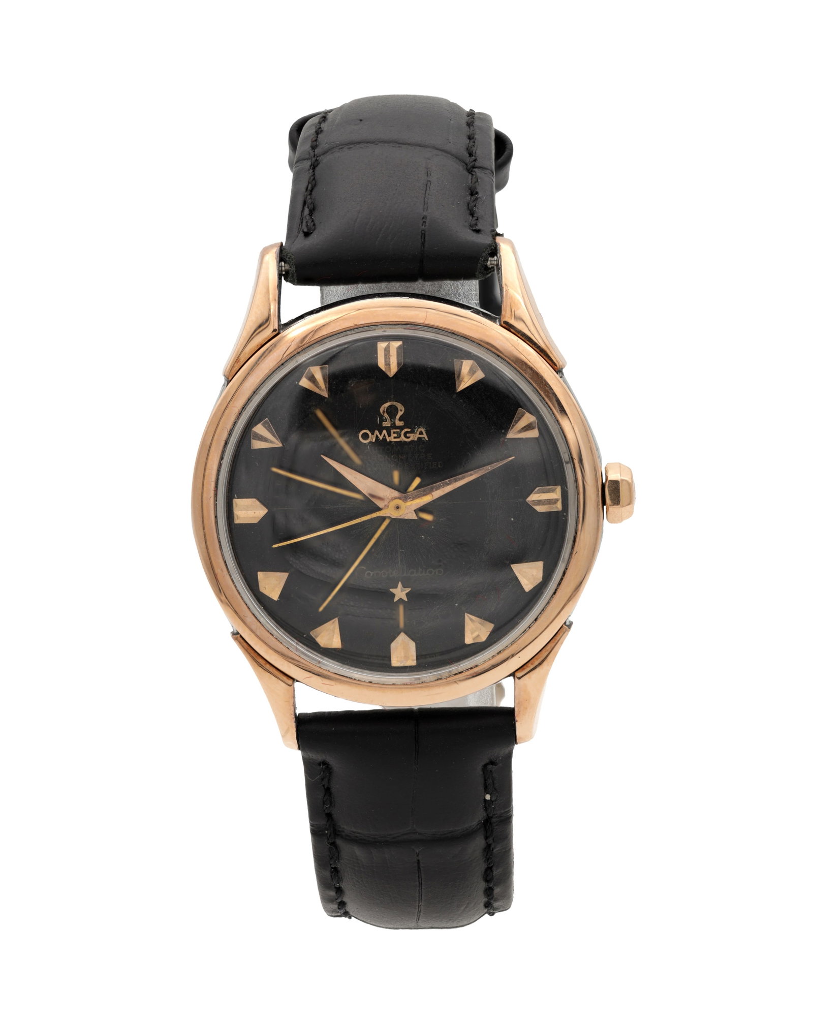 A GENTLEMAN'S 1958 STEEL AND ROSE GOLD OMEGA CONSTELLATION PIE-PAN DIAL WRIST WATCH (1 of 4)