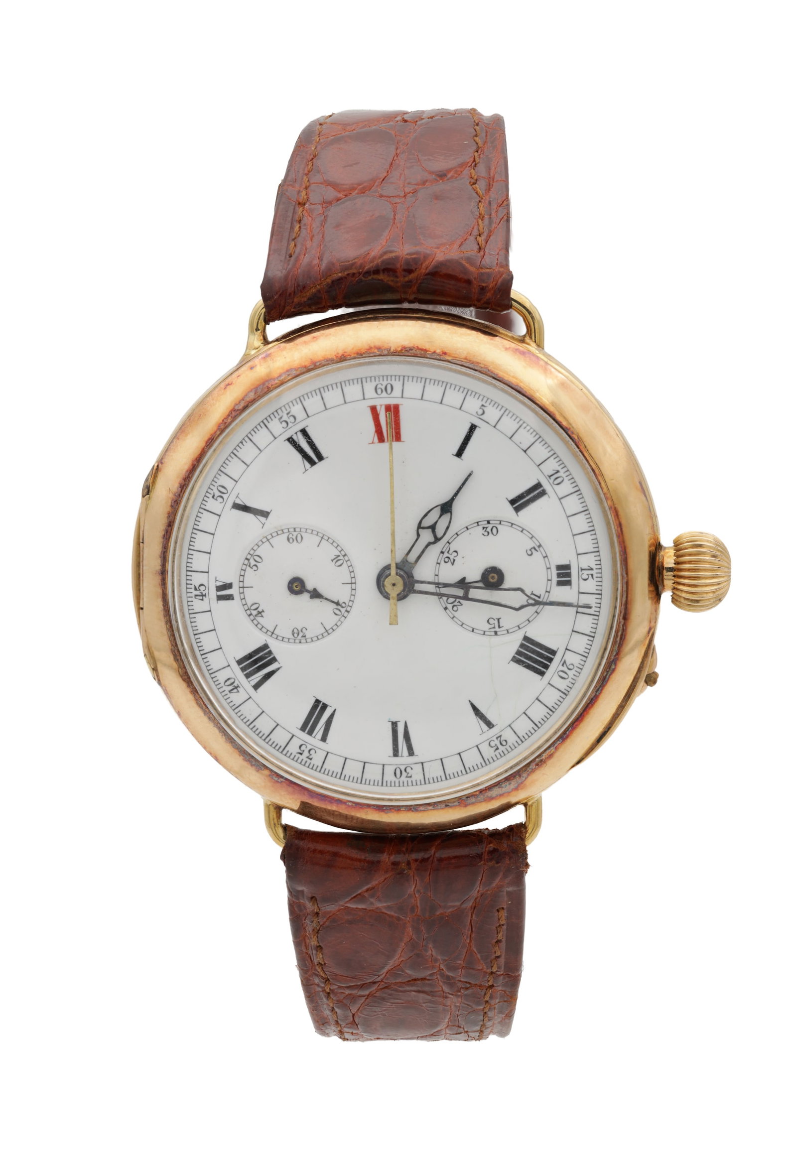 AN EARLY 20TH CENTURY 18CT GOLD SINGLE BUTTON CHRONOGRAPH WRIST WATCH (1 of 7)