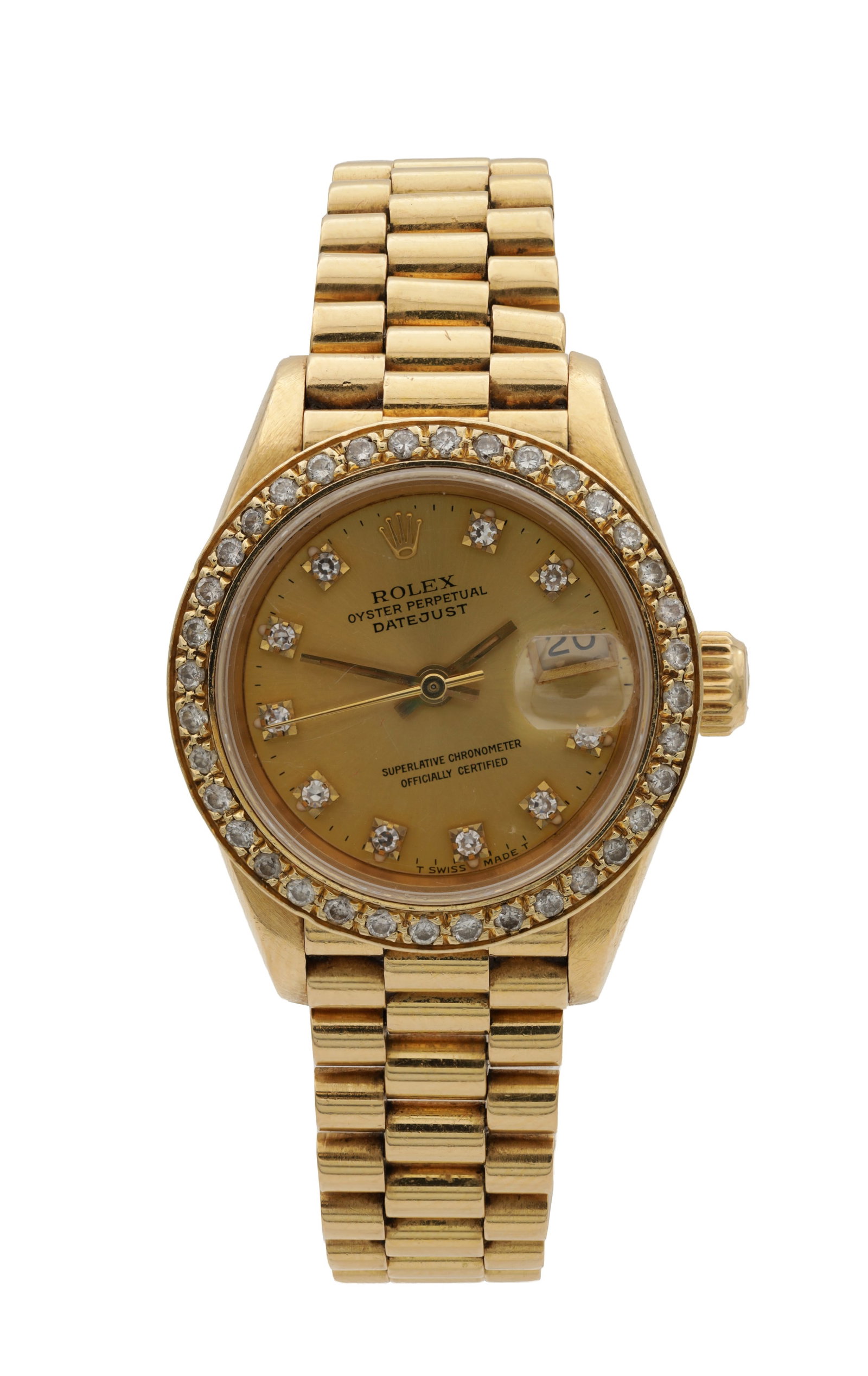 A LADIES ROLEX 18CT YELLOW GOLD AND DIAMOND OYSTER PERPETUAL DATEJUST WRIST WATCH (1 of 6)