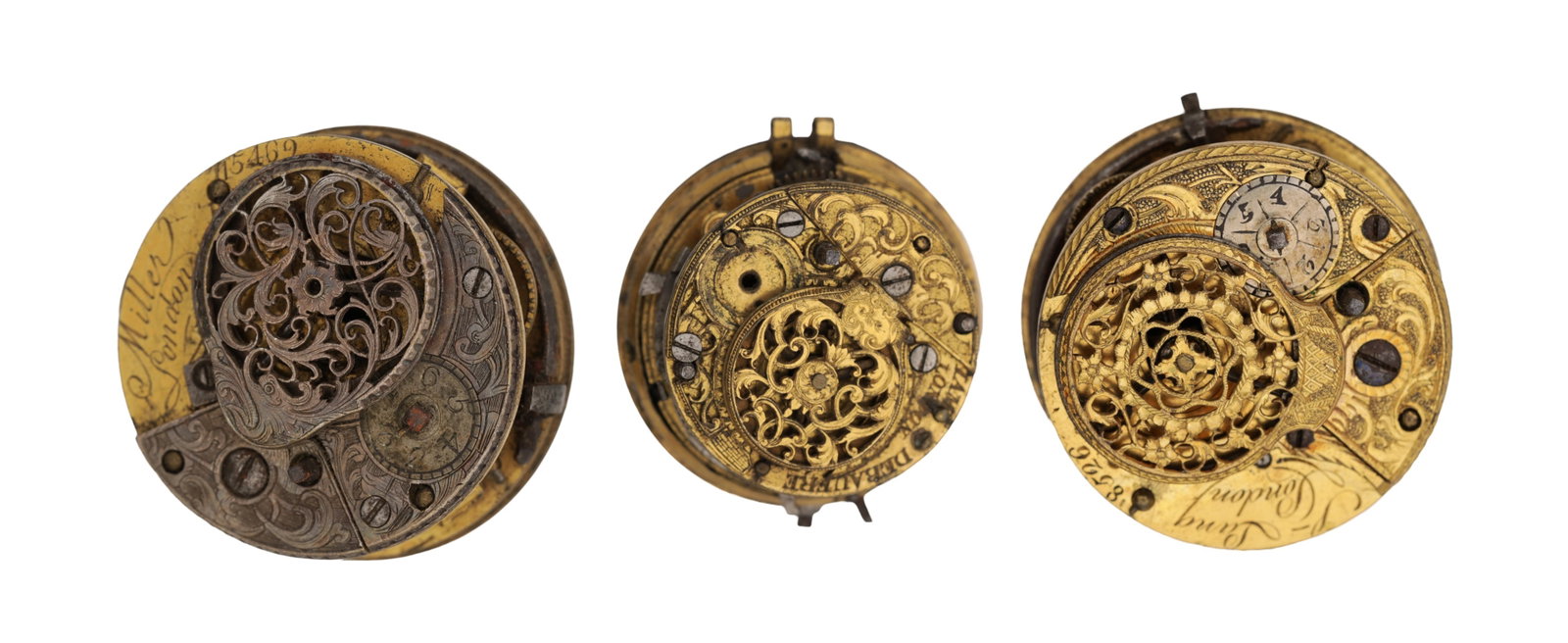 A COLLECTION OF THREE ENGLISH VERGE POCKET WATCH MOVEMENTS (1 of 2)