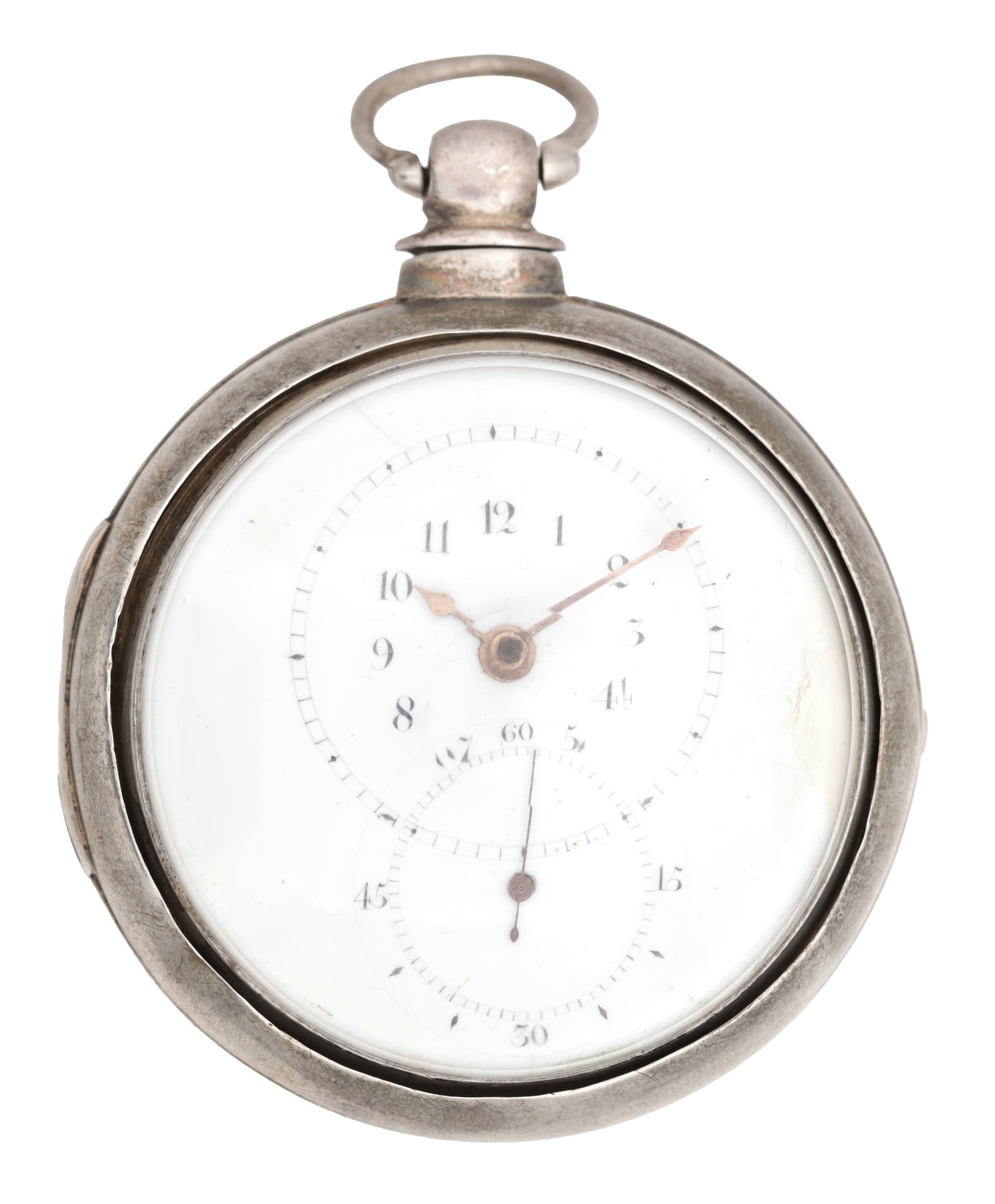 CHARLES HEWISON, LONDON. A LARGE SILVER PAIR CASED VERGE DOCTORS POCKET WATCH: CHARLES HEWISON, LONDON. A LARGE SILVER PAIR CASED VERGE DOCTORS POCKET WATCH with plain outer case, the inner case with engraved signature, white enamel dial with Arabic chapter ring above a large su