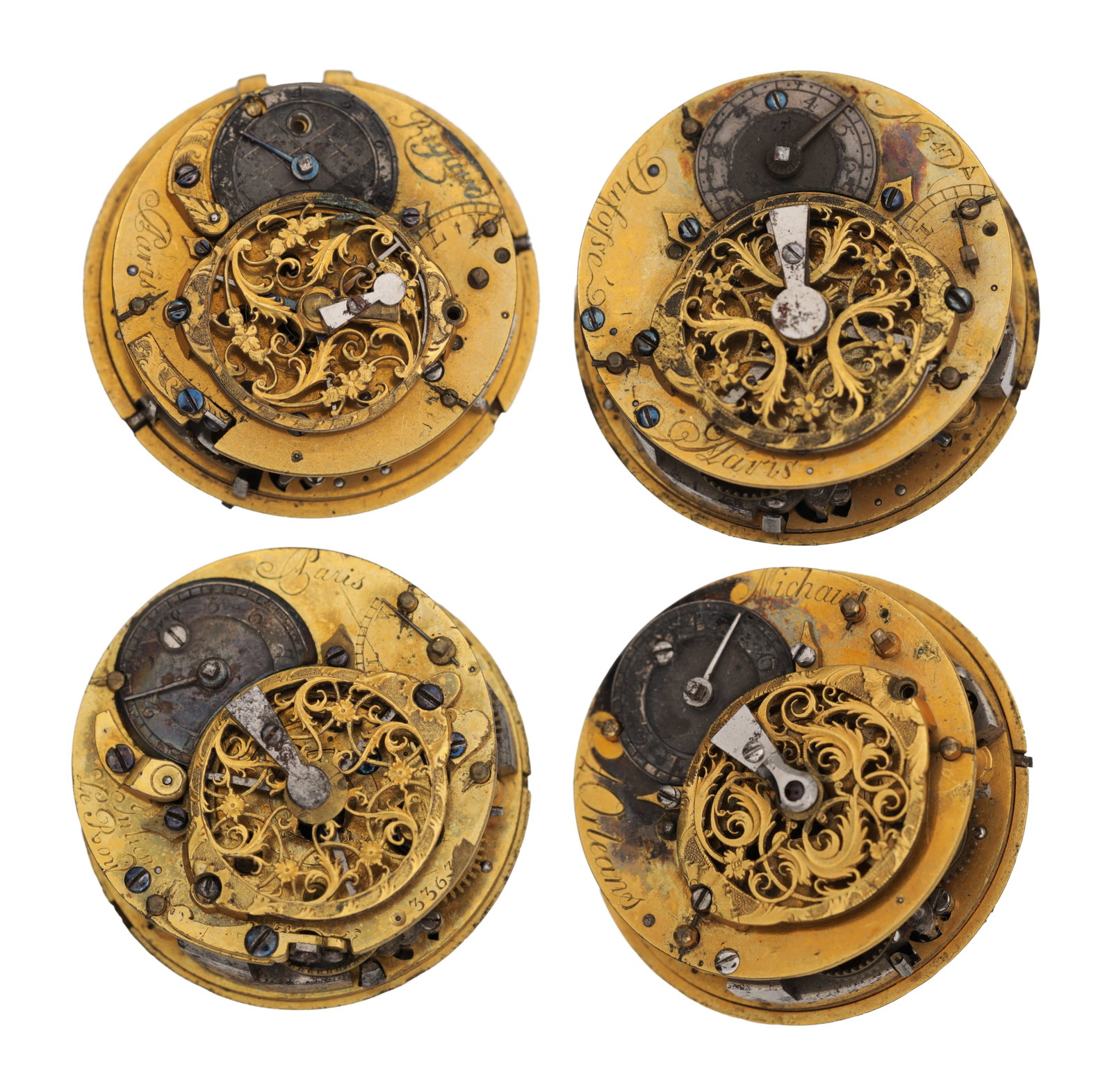 A COLLECTION OF FOUR FRENCH REPEATING FUSEE POCKET WATCH MOVEMENTS (1 of 2)