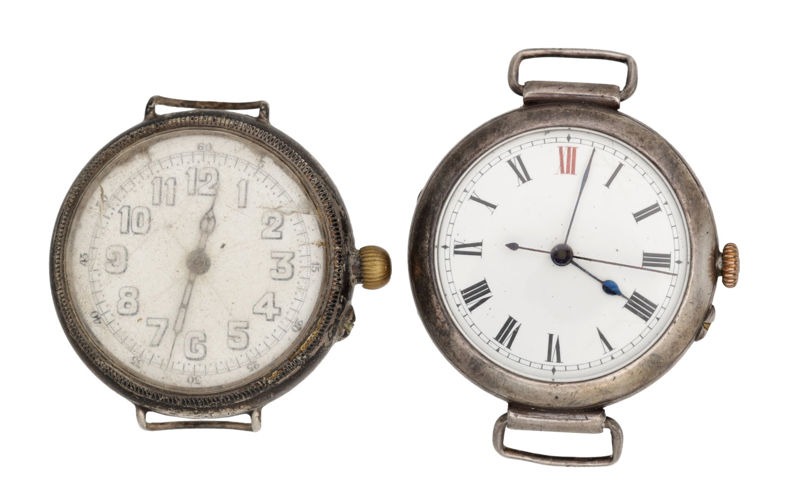 TWO EARLY 20TH CENTURY SILVER CASED OFFICERS STYLE CENTRE SWEEP SECONDS WRIST WATCHES (1 of 2)