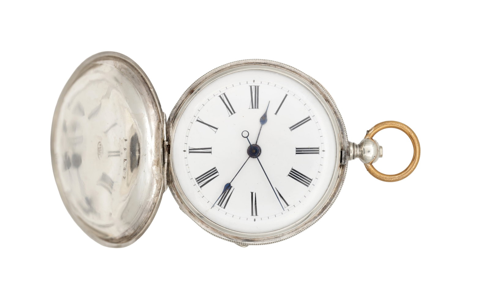 A 19TH CENTURY SILVER CASED HUNTER POCKET WATCH WITH DUPLEX ESCAPEMENT: A 19TH CENTURY SILVER CASED HUNTER POCKET WATCH WITH DUPLEX ESCAPEMENT made for the Chinese market, with a skeletonised key wind spring driven movement and centre seconds, the white enamel Roman dial 