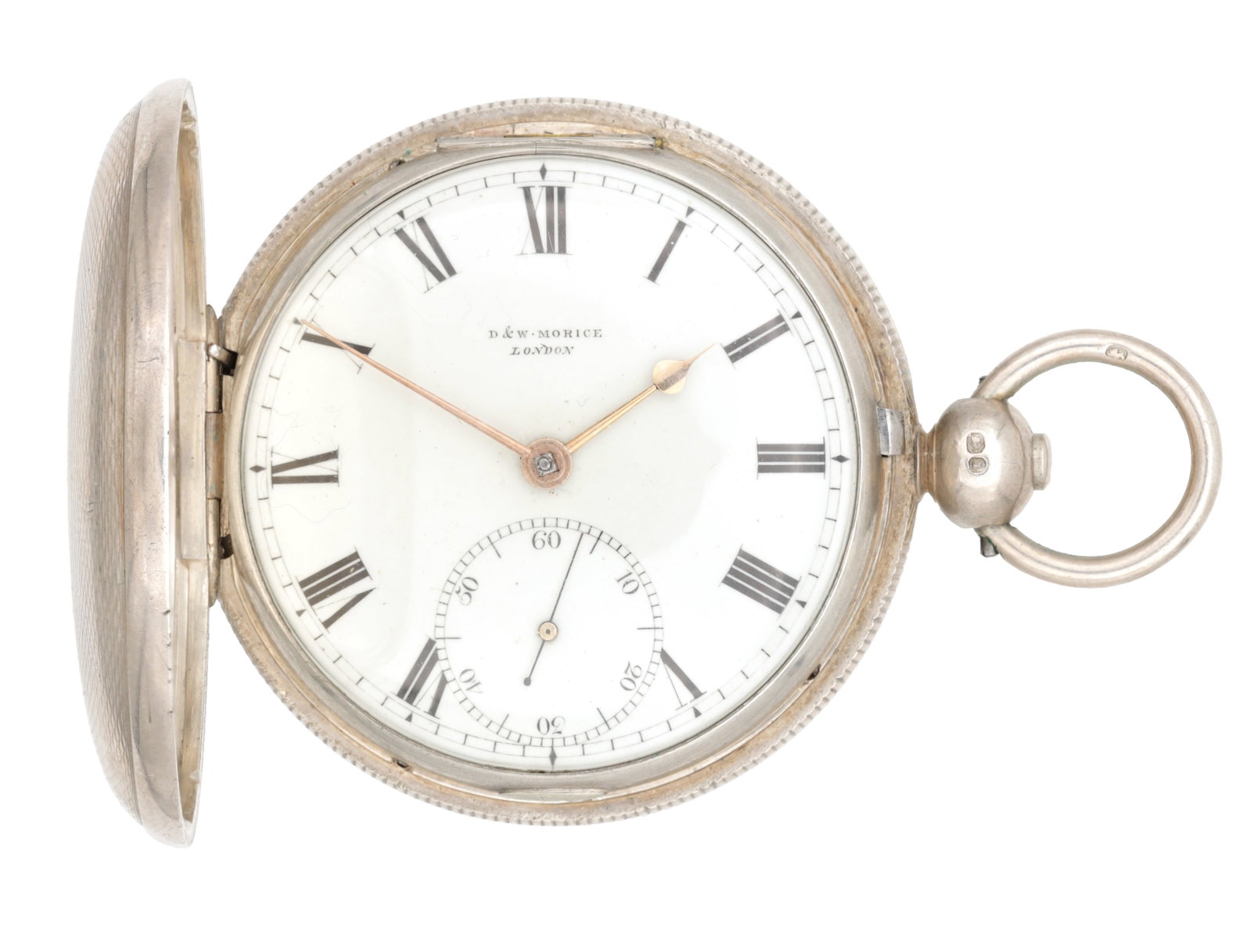 D & W MORICE, LONDON. AN ENGLISH SILVER HUNTER VERGE POCKET WATCH (1 of 7)