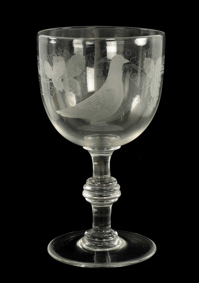 AN OVERSIZED 19TH CENTURY GLASS ENGRAVED GOBLET (1 of 5)