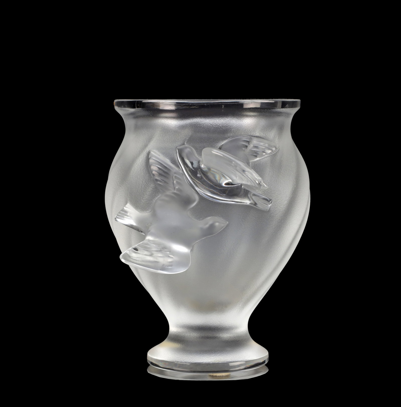 A LALIQUE FROSTED AND CLEAR MOULDED GLASS ROSINE VASE (1 of 5)