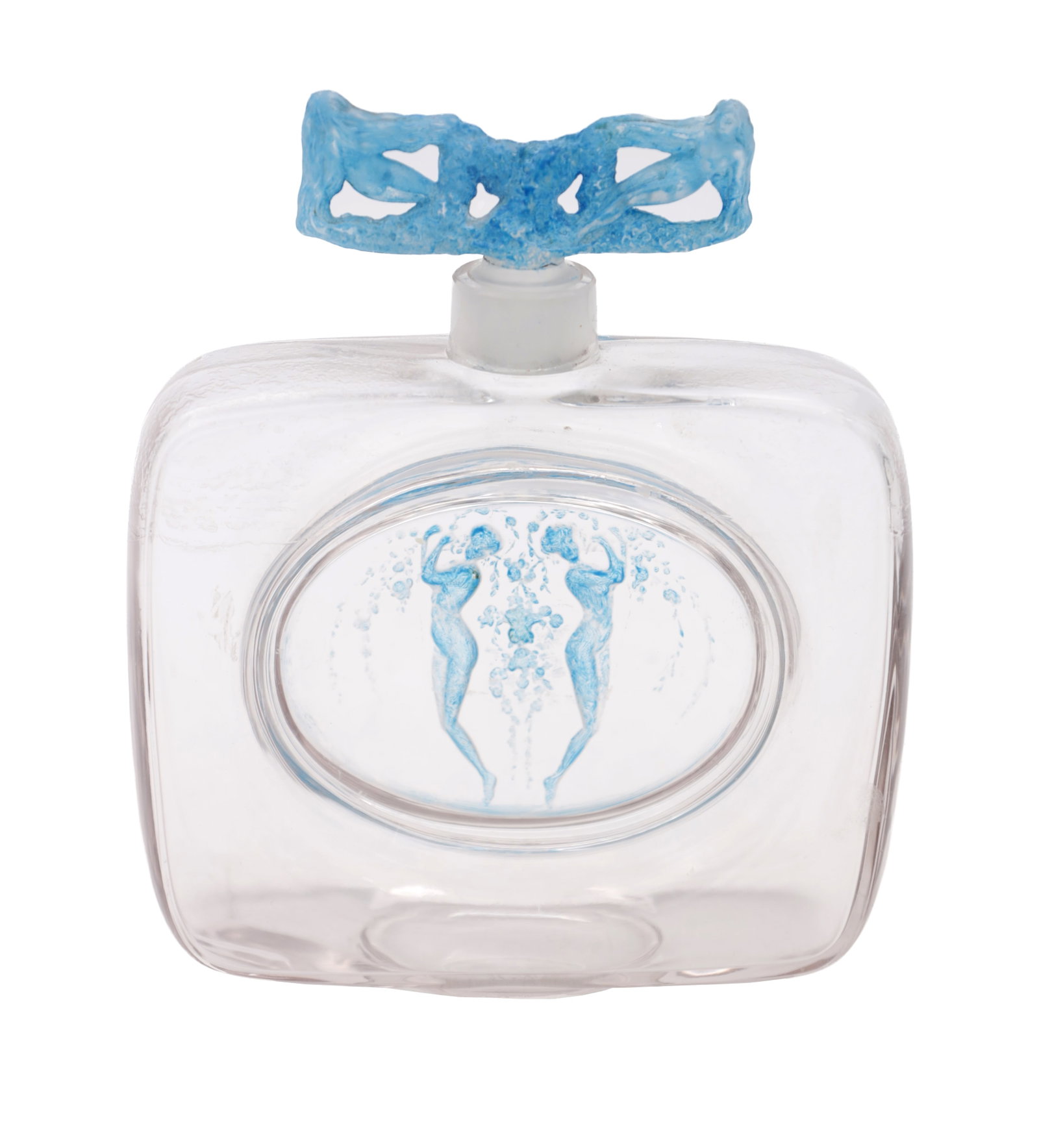 RENE LALIQUE A BLUE STAINED DEUX FIGURES PERFUME BOTTLE (1 of 7)