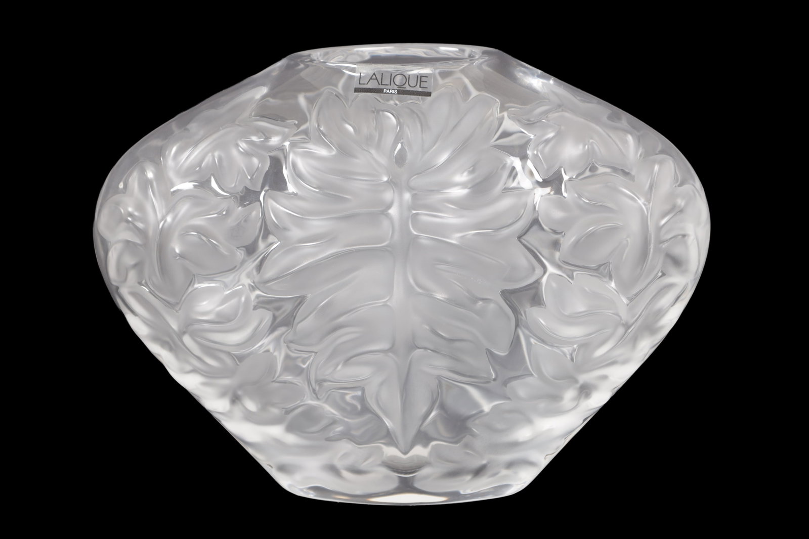 A LALIQUE FROSTED AND CLEAR CRYSTAL 'MAHE CLAIR' PALM LEAF VASE (1 of 7)