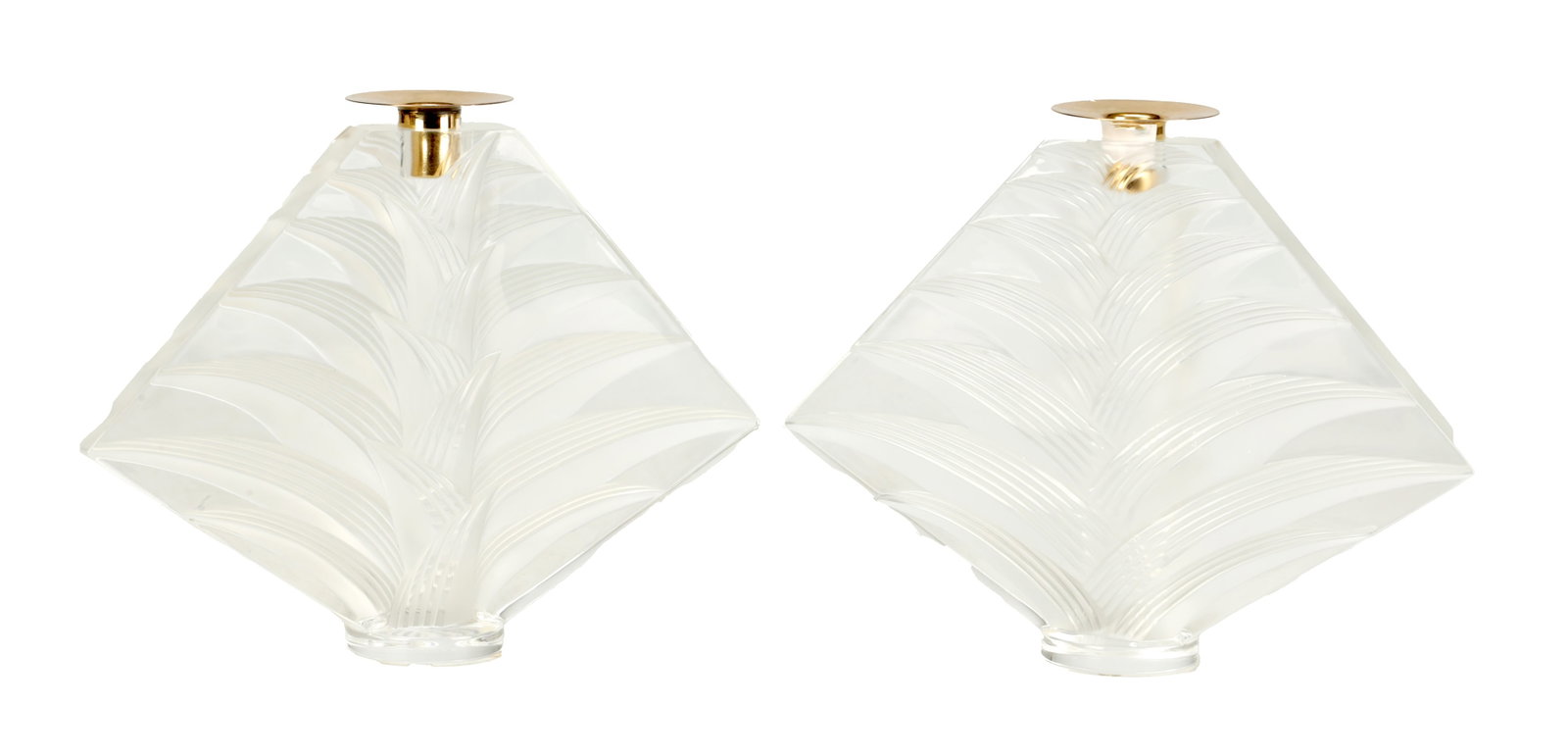 A PAIR OF LALIQUE FROSTED AND CLEAR CRYSTAL CANDLESTICKS (1 of 9)