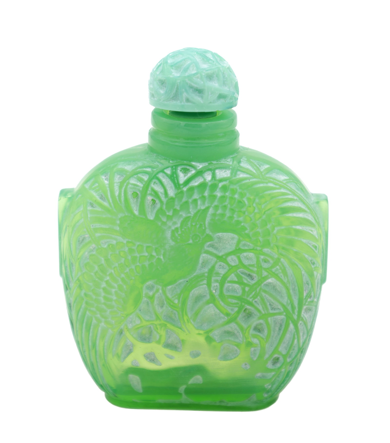 RENE LALIQUE A LE JADE MOULDED AND FROSTED GREEN GLASS PERFUME BOTTLE (1 of 6)