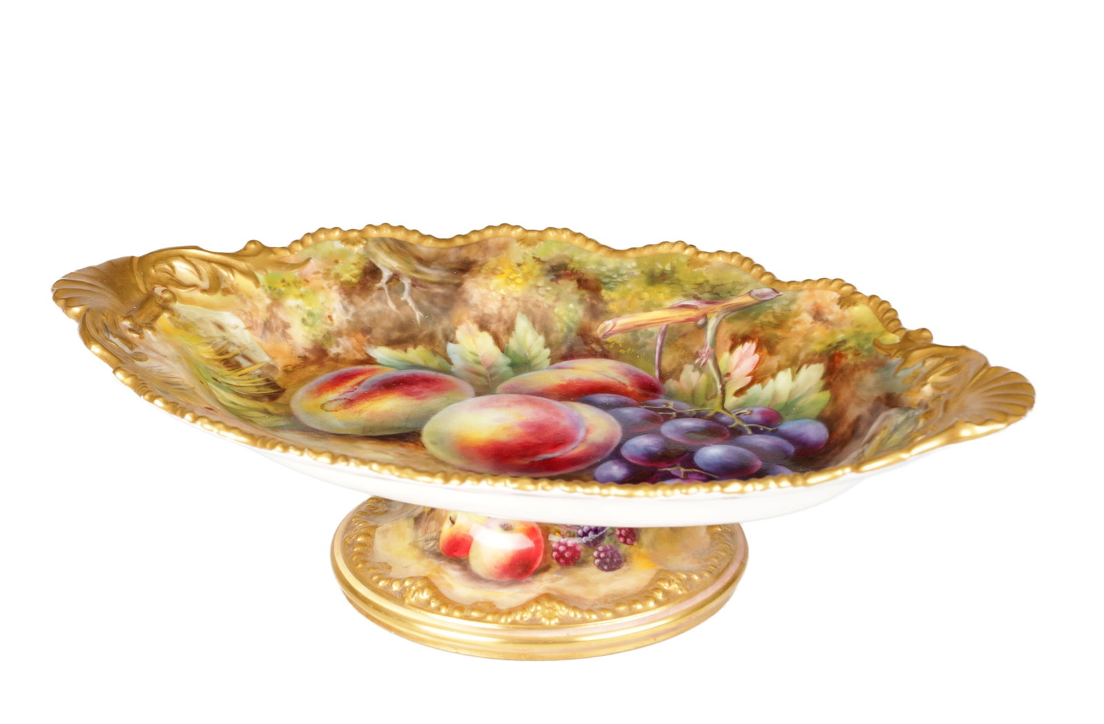 A 20TH CENTURY ROYAL WORCESTER PORCELAIN FRUIT-PAINTED FOOTED DISH (1 of 9)