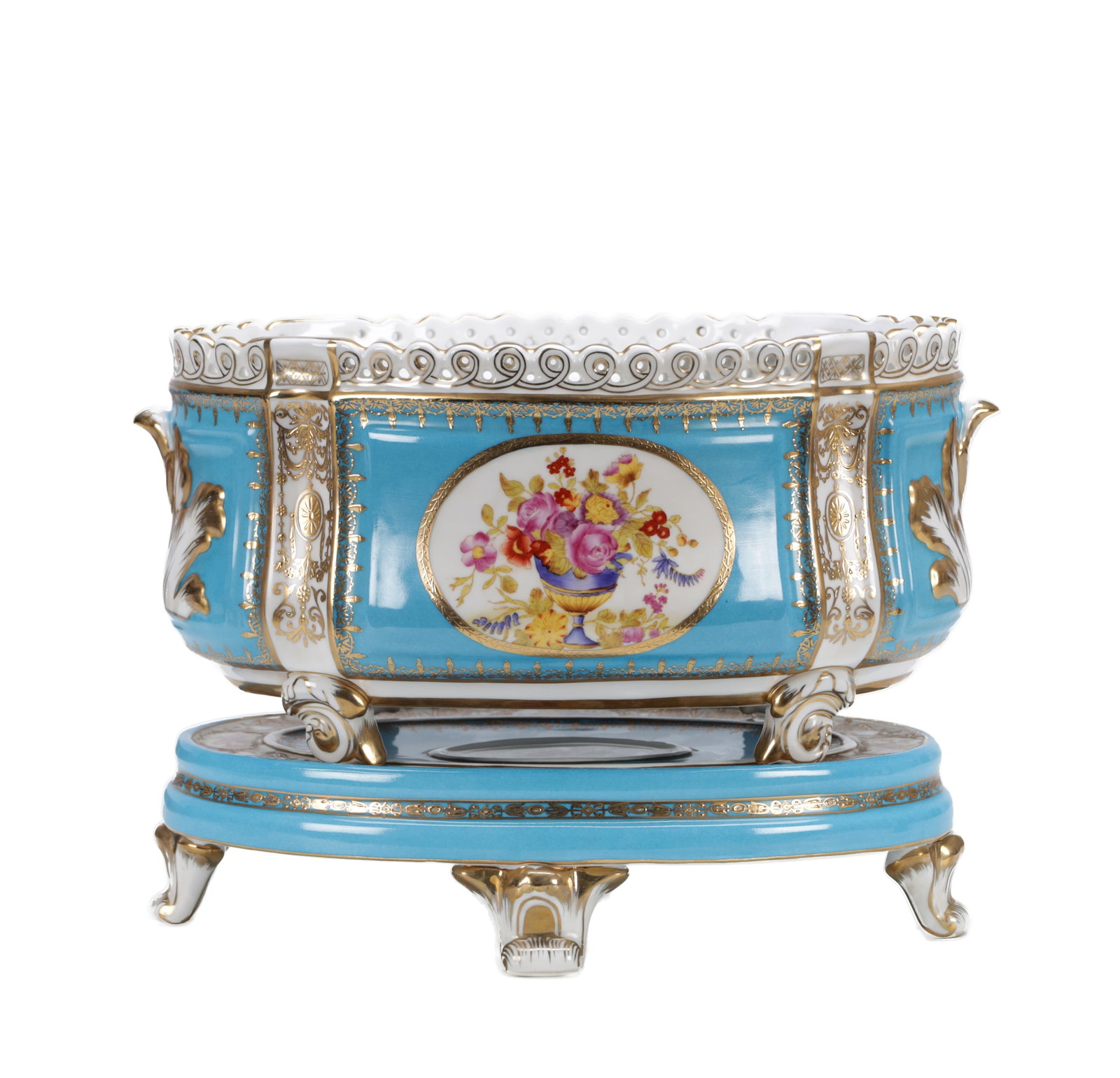 A 19TH CENTURY FRENCH SEVRES PORCELAIN JARDINIERE ON STAND (1 of 7)