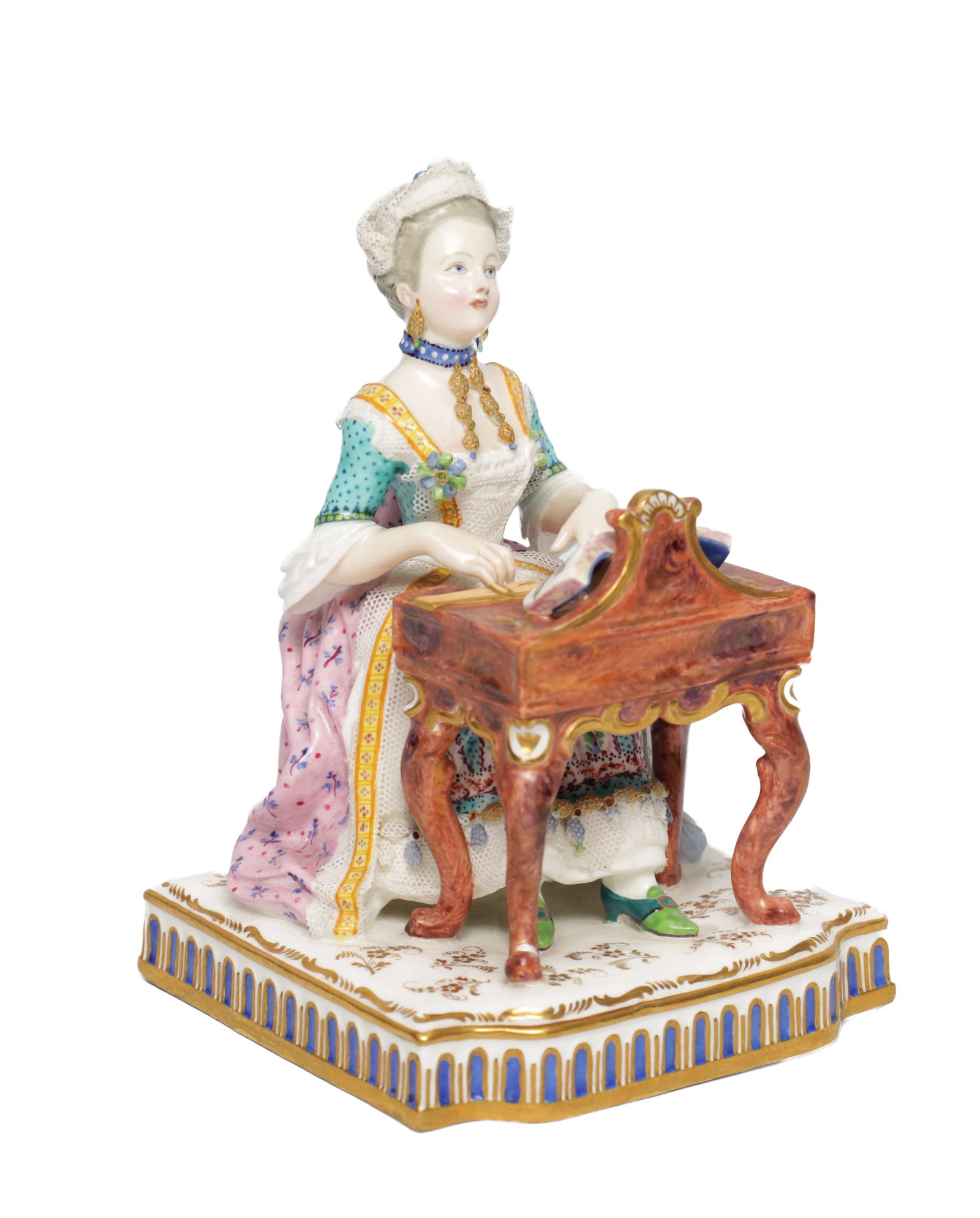 A 19TH CENTURY MEISSEN STYLE PORCELAIN FIGURE OF A SEATED LADY AT A WRITING DESK (1 of 7)