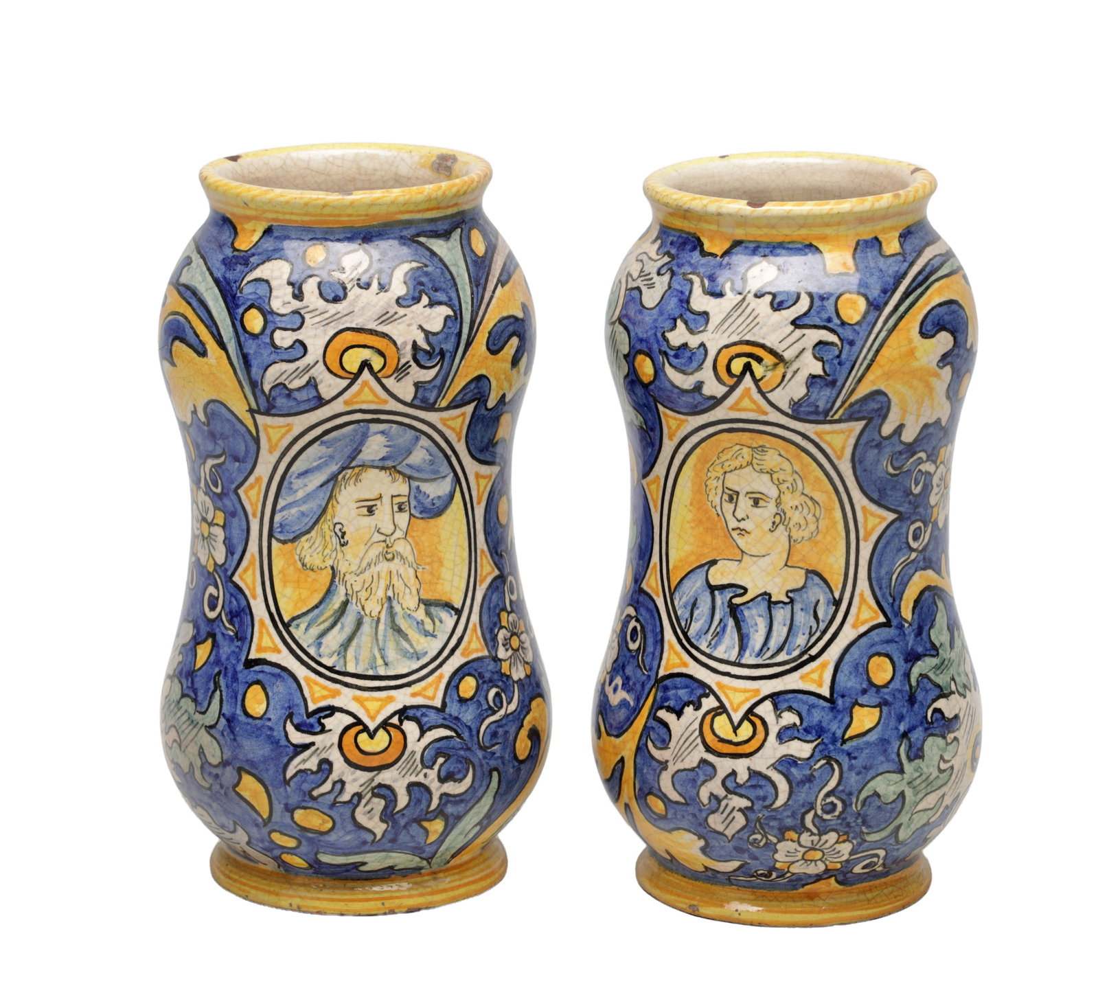 A PAIR OF 19TH CENTURY MAJOLICA DRUG JARS (1 of 10)
