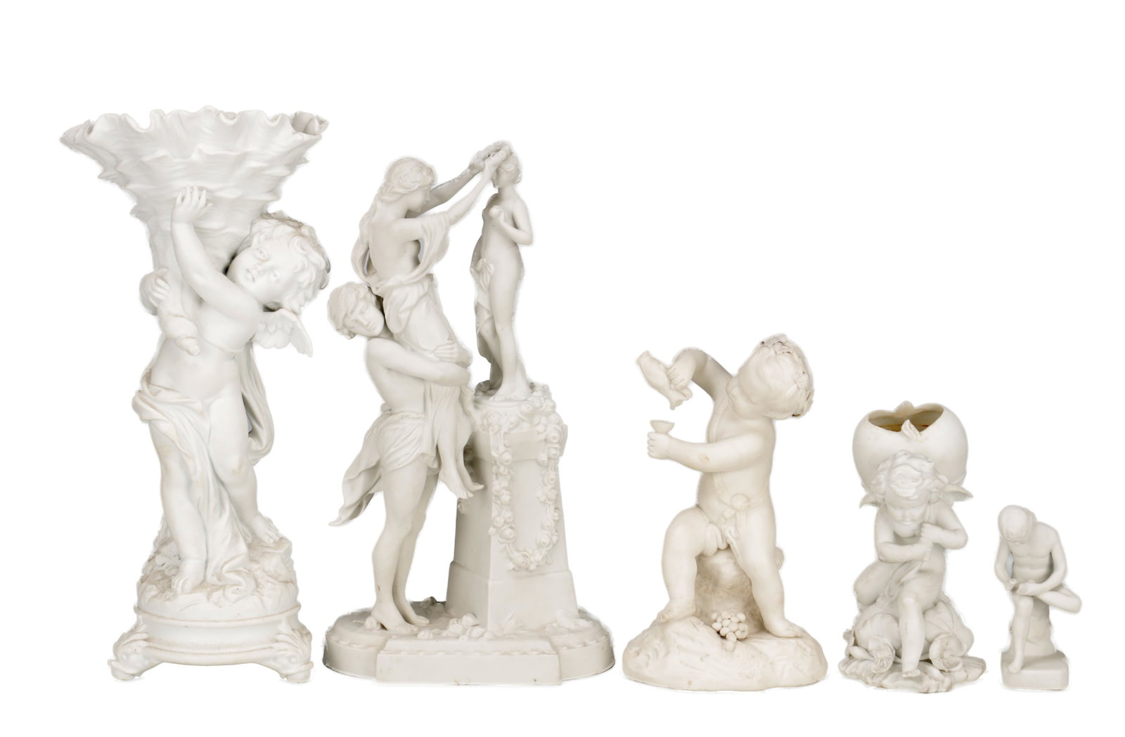 A COLLECTION OF FIVE CONTINENTAL BISQUE PORCELAIN FIGURES (1 of 12)