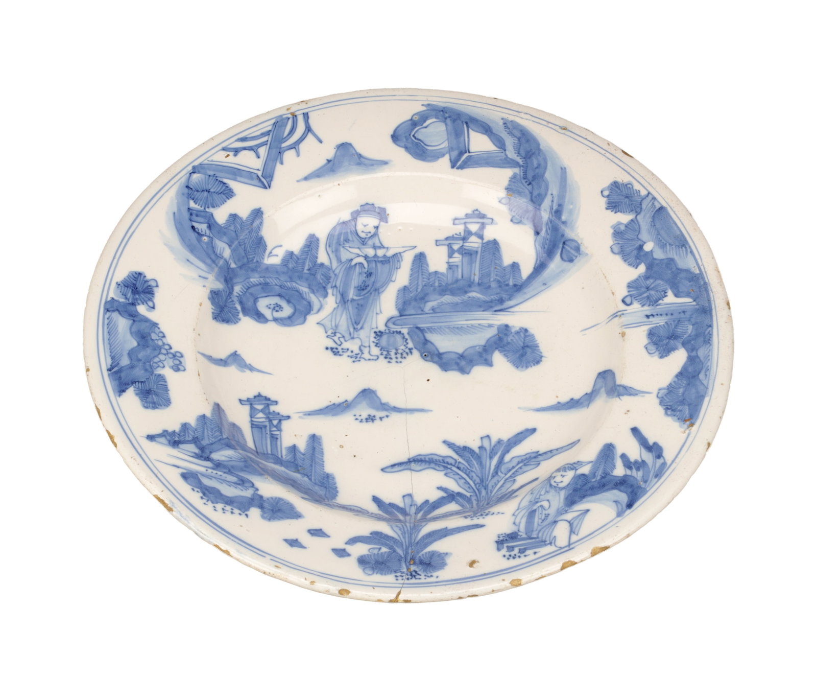 A LARGE 17TH CENTURY DUTCH DELFT BLUE AND WHITE CHARGER (1 of 8)