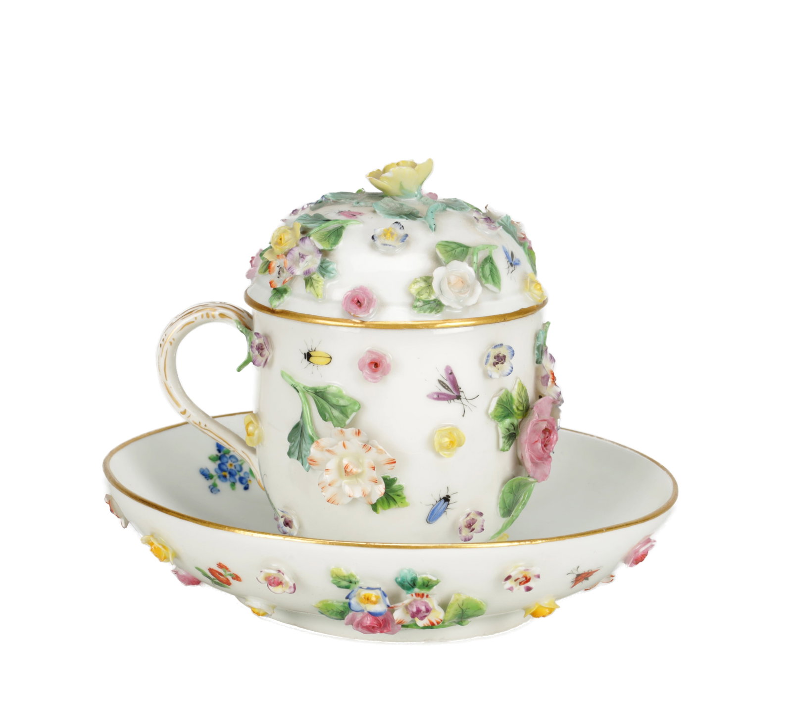 A 19TH CENTURY MEISSEN PORCELAIN LIDDED CUP AND SAUCER (1 of 11)
