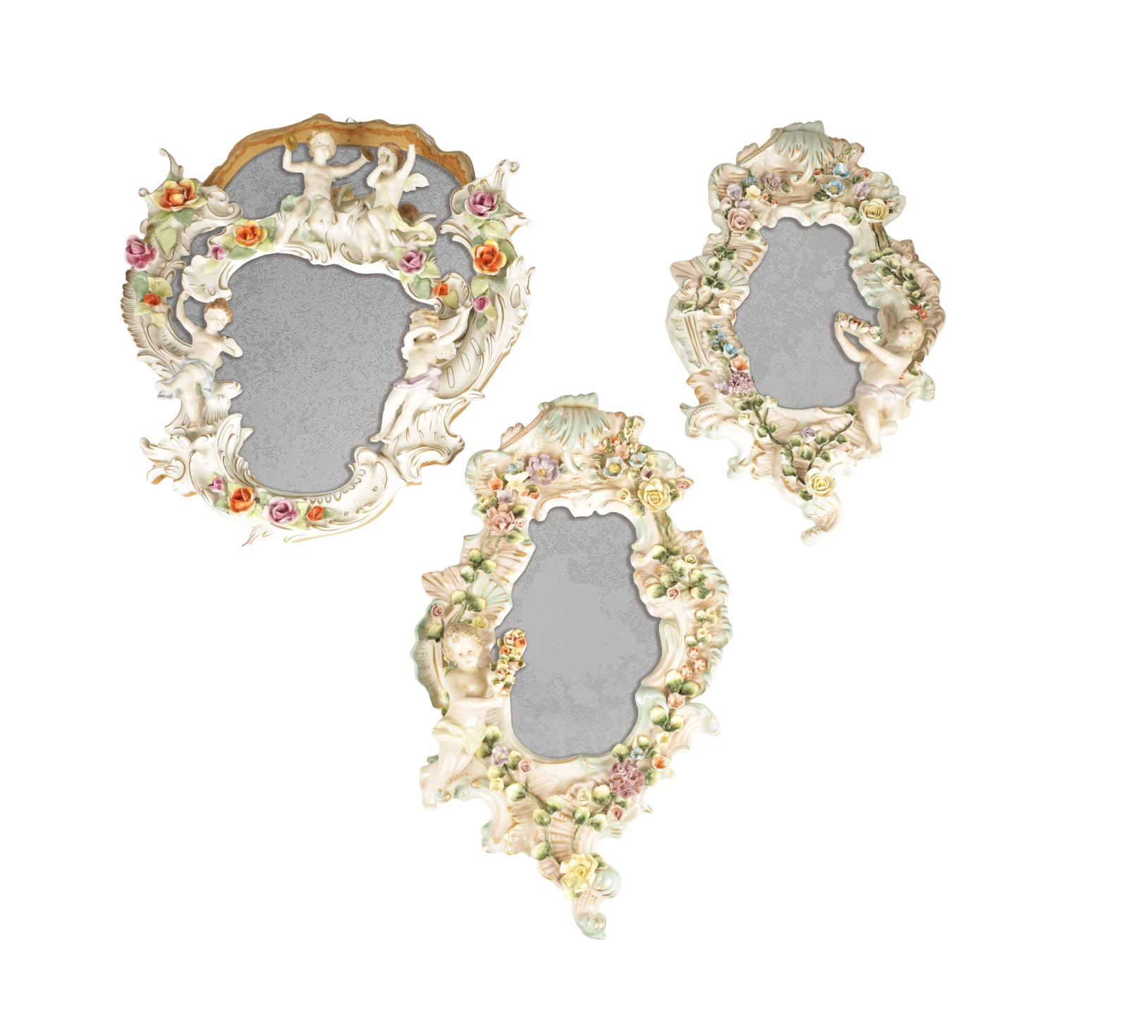 A PAIR OF LATE 19TH CENTURY DRESDEN STYLE PORCELAIN HANGING MIRRORS (1 of 12)