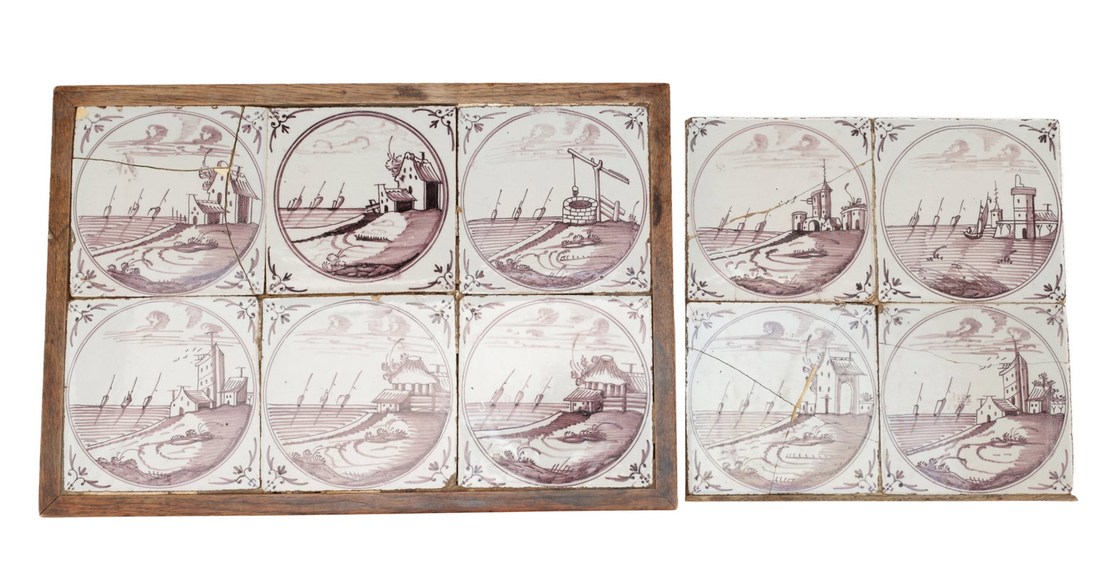 TEN 18TH CENTURY MANGANESE DELFT LANDSCAPE TILES (1 of 6)