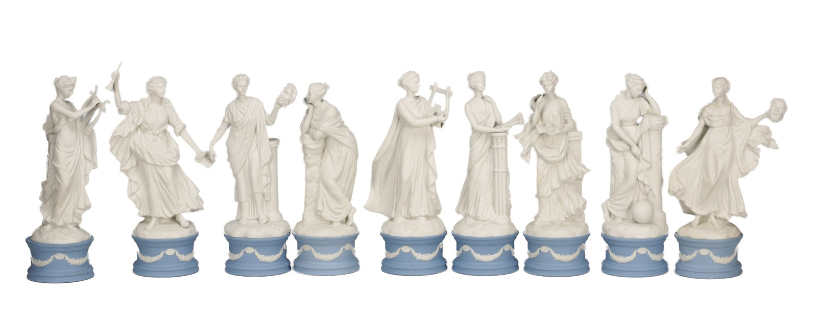 A COLLECTION OF NINE WEDGWOOD JASPER WARE CLASSICAL MUSE FIGURES (1 of 20)