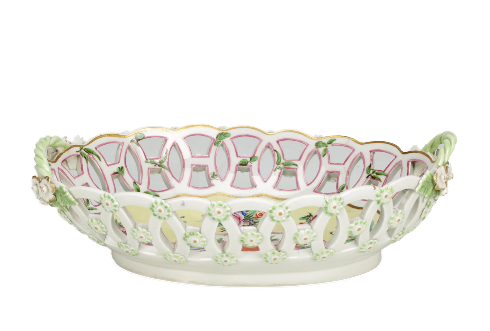 AN 18TH CENTURY WORCESTER PORCELAIN LATTICE WORK BASKET (1 of 7)