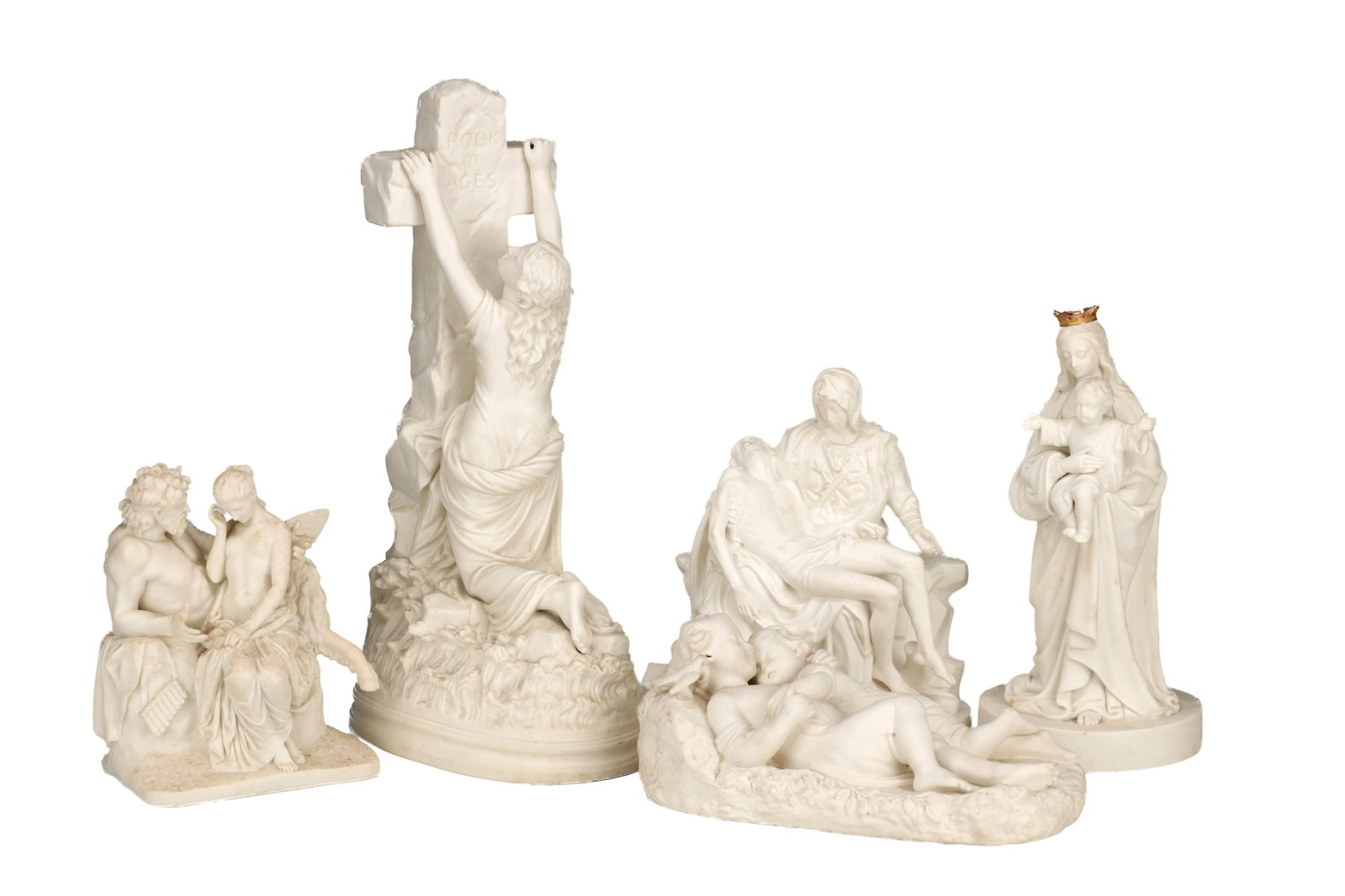 A COLLECTION OF FIVE BISQUE PORCELAIN FIGURE GROUPS (1 of 19)