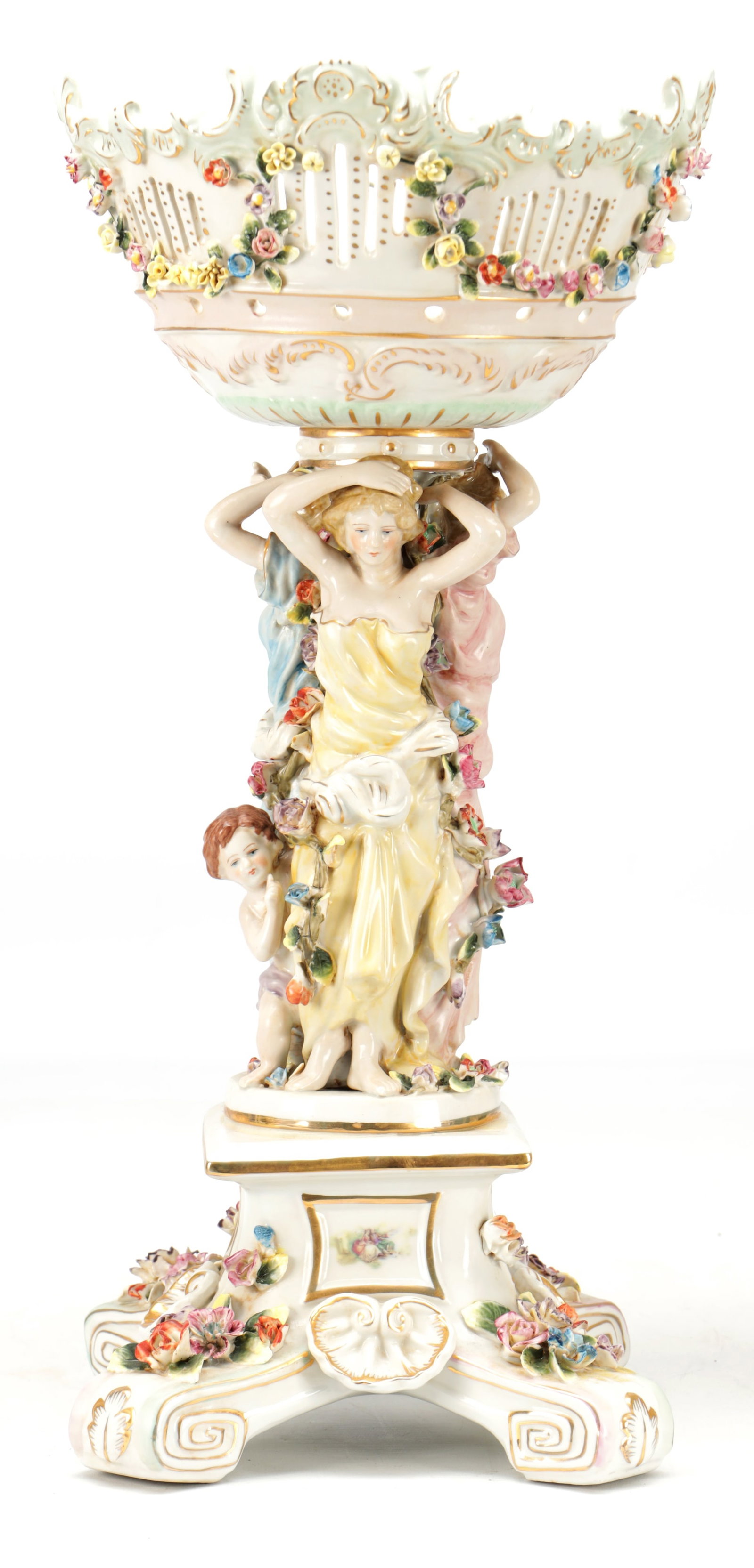 A LARGE LATE 19TH CENTURY SITZENDORF PORCELAIN FIGURAL CENTREPIECE (1 of 10)