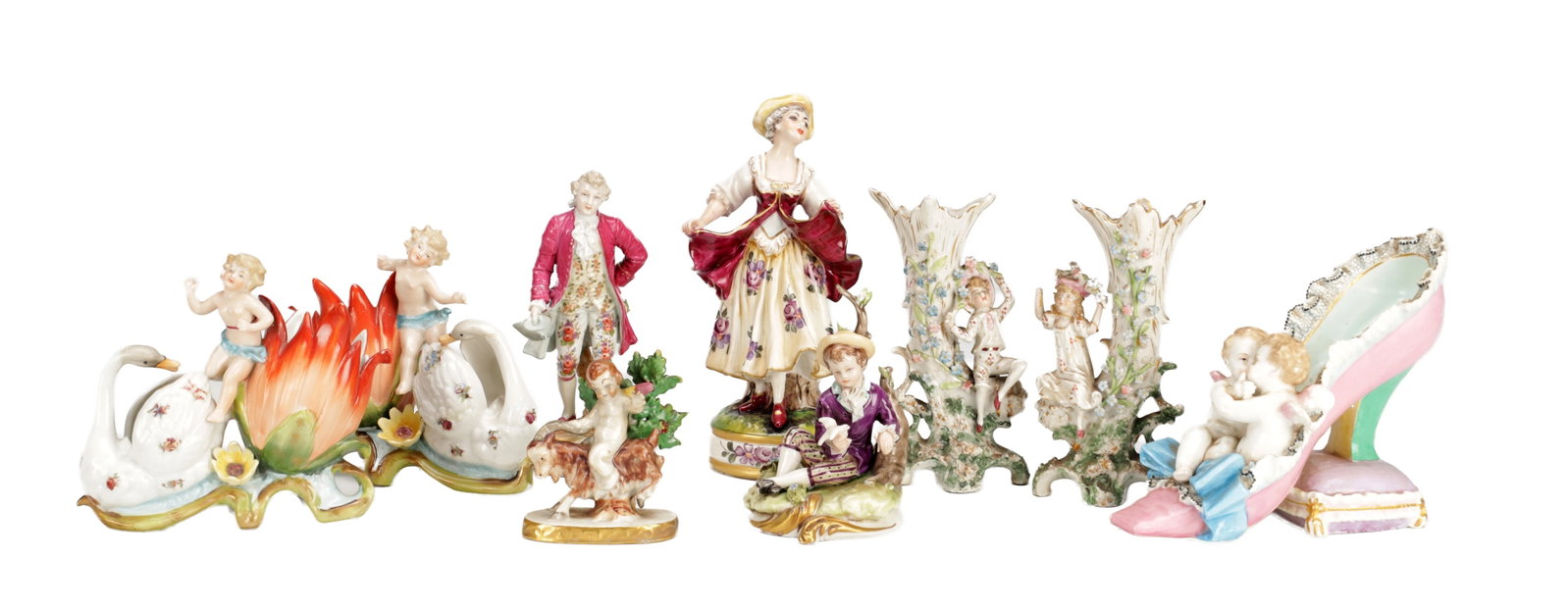 A COLLECTION OF NINE CONTINENTAL PORCELAIN FIGURES AND FIGURE GROUPS (1 of 10)