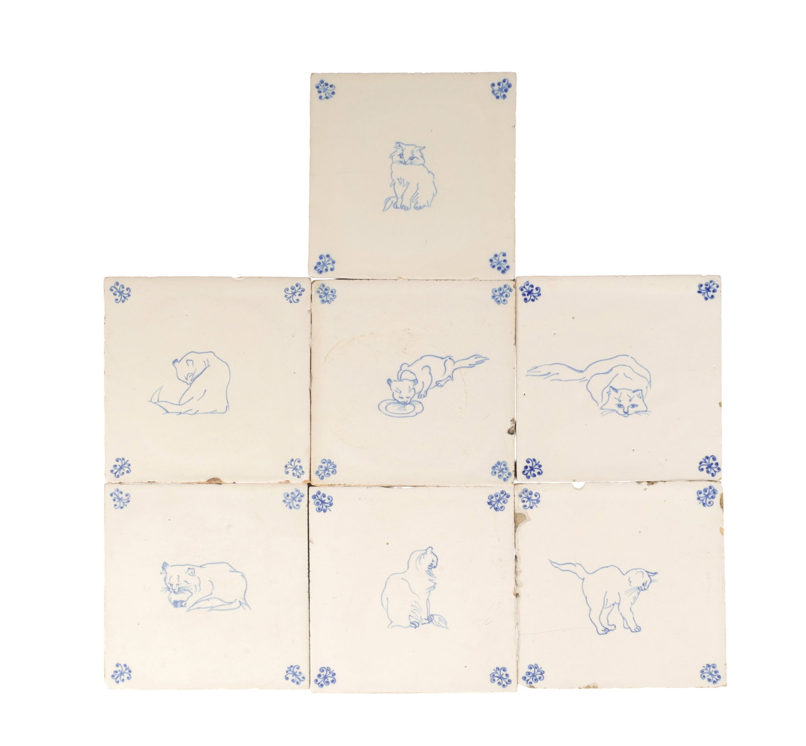 A COLLECTION OF SEVEN DUTCH DELFT TIN-GLAZED EARTHENWARE CAT TILES (1 of 5)