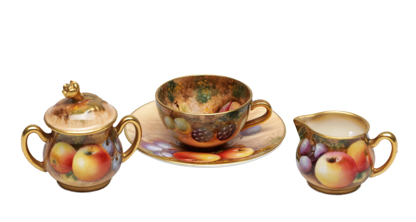 A 20TH CENTURY ROYAL WORCESTER PORCELAIN MINIATURE PART TEA SET FRUIT-PAINTED BY FRANK ROBERTS (1 of 8)