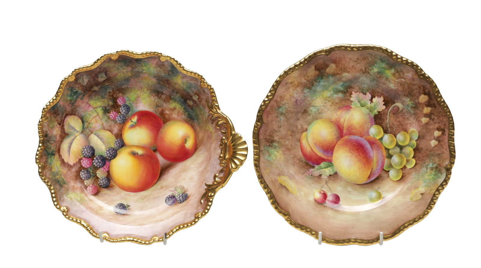 TWO 20TH CENTURY ROYAL WORCESTER PORCELAIN FRUIT-PAINTED SCALLOPED DISH AND CABINET PLATE (1 of 7)