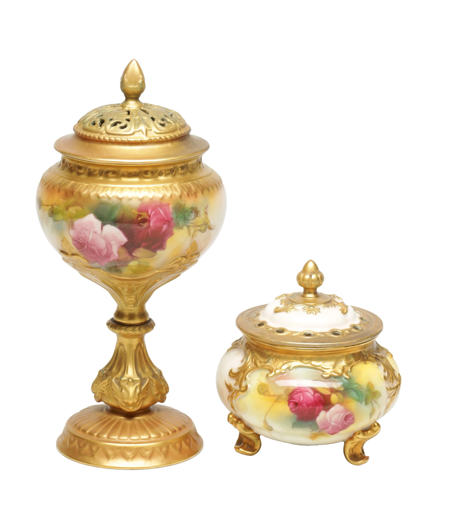 TWO ROYAL WORCESTER POT POURRI JARS AND COVERS PAINTED WITH ROSES (1 of 13)