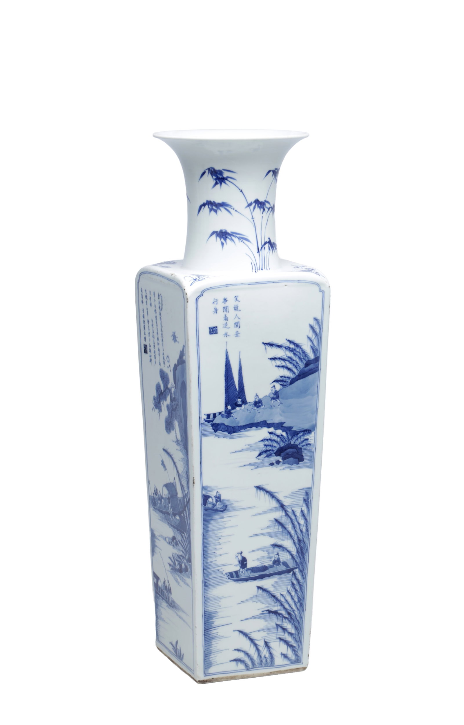 A CHINESE BLUE AND WHITE PORCELAIN SQUARE VASE (1 of 10)