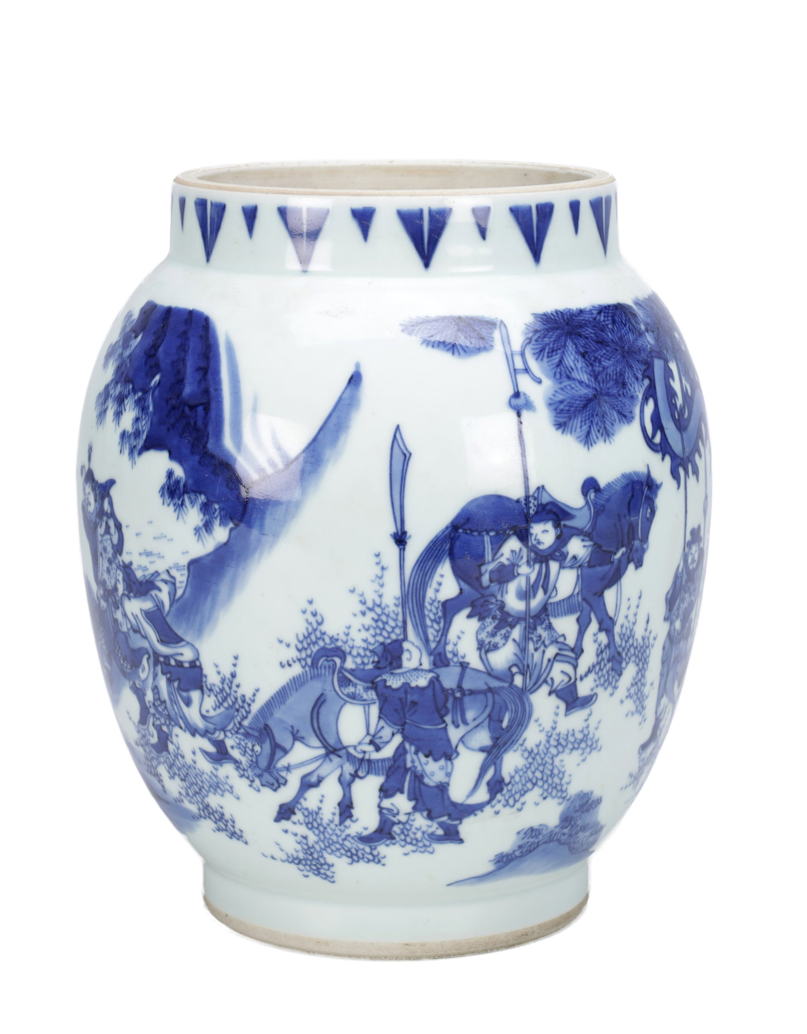 A CHINESE BLUE AND WHITE PORCELAIN FIGURAL JAR (1 of 6)