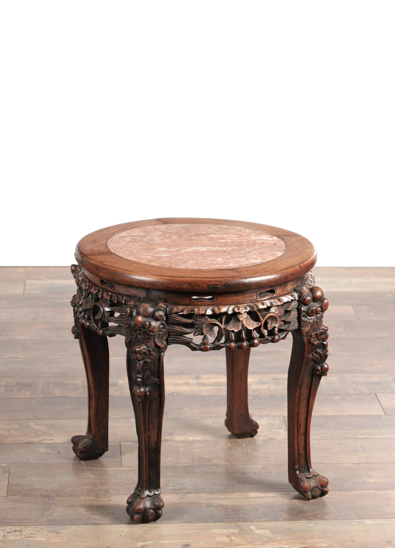 A LATE 19TH CENTURY CHINESE HARDWOOD JARDINIERE STAND WITH ROUGE MARBLE INSET TOP (1 of 5)