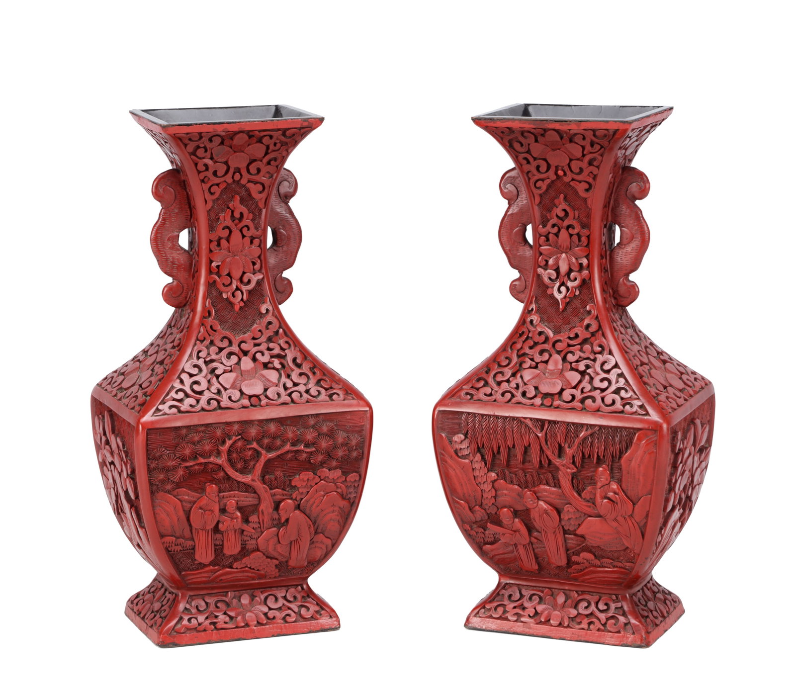 A PAIR OF 19TH CENTURY CHINESE CINNABAR LACQUER VASES (1 of 8)