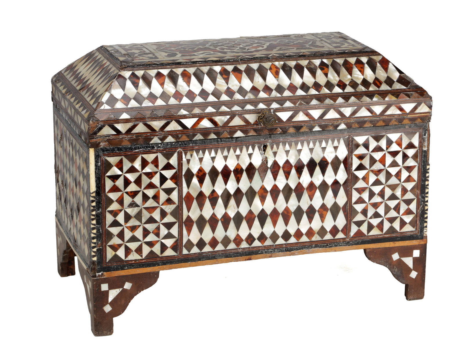 AN OTTOMAN MOTHER-OF-PEARL, TORTOISESHELL AND BONE INLAID CASKET (1 of 10)
