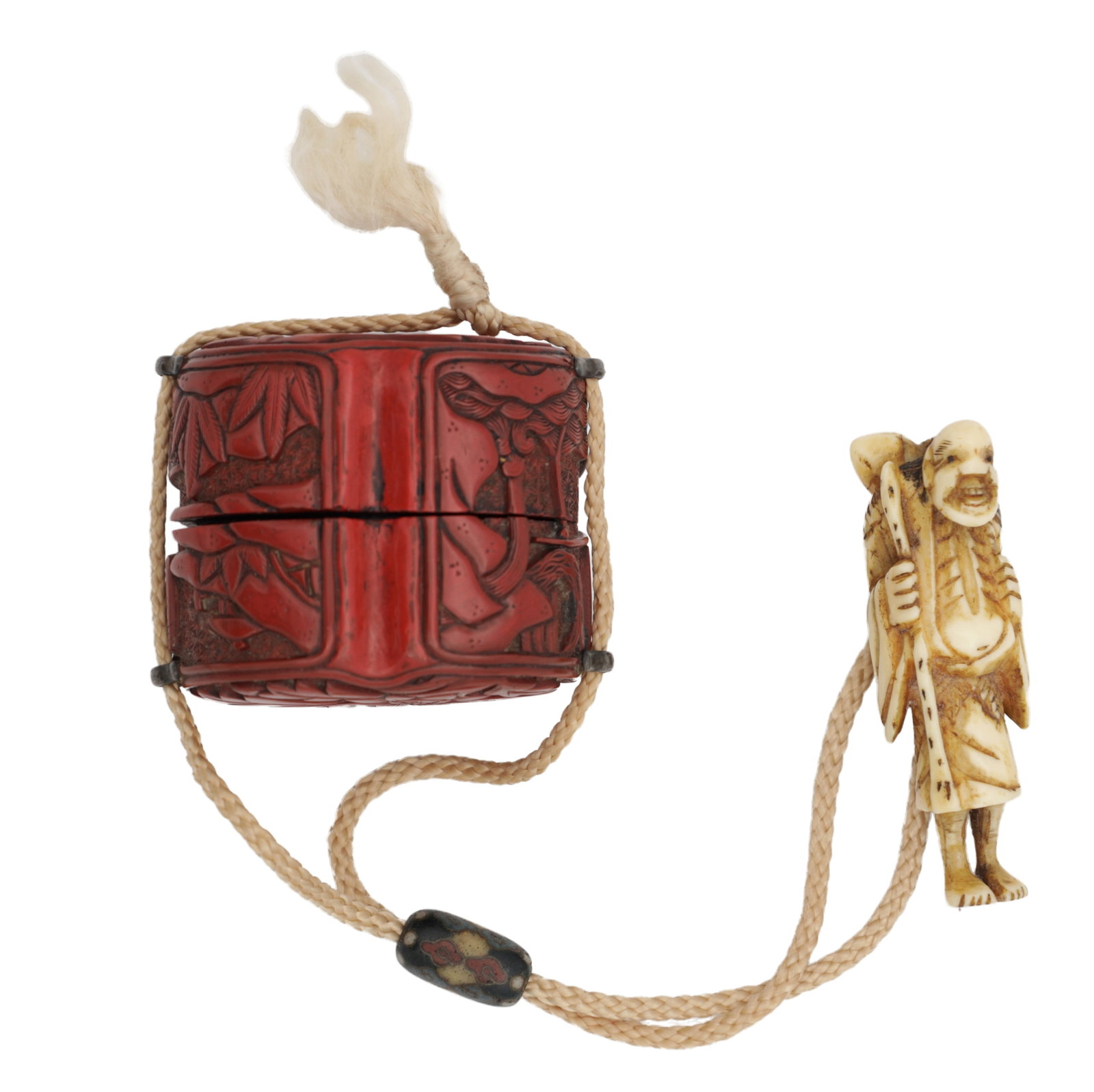 A JAPANESE MEIJI PERIOD CINNABAR LACQUERED INRO (1 of 5)