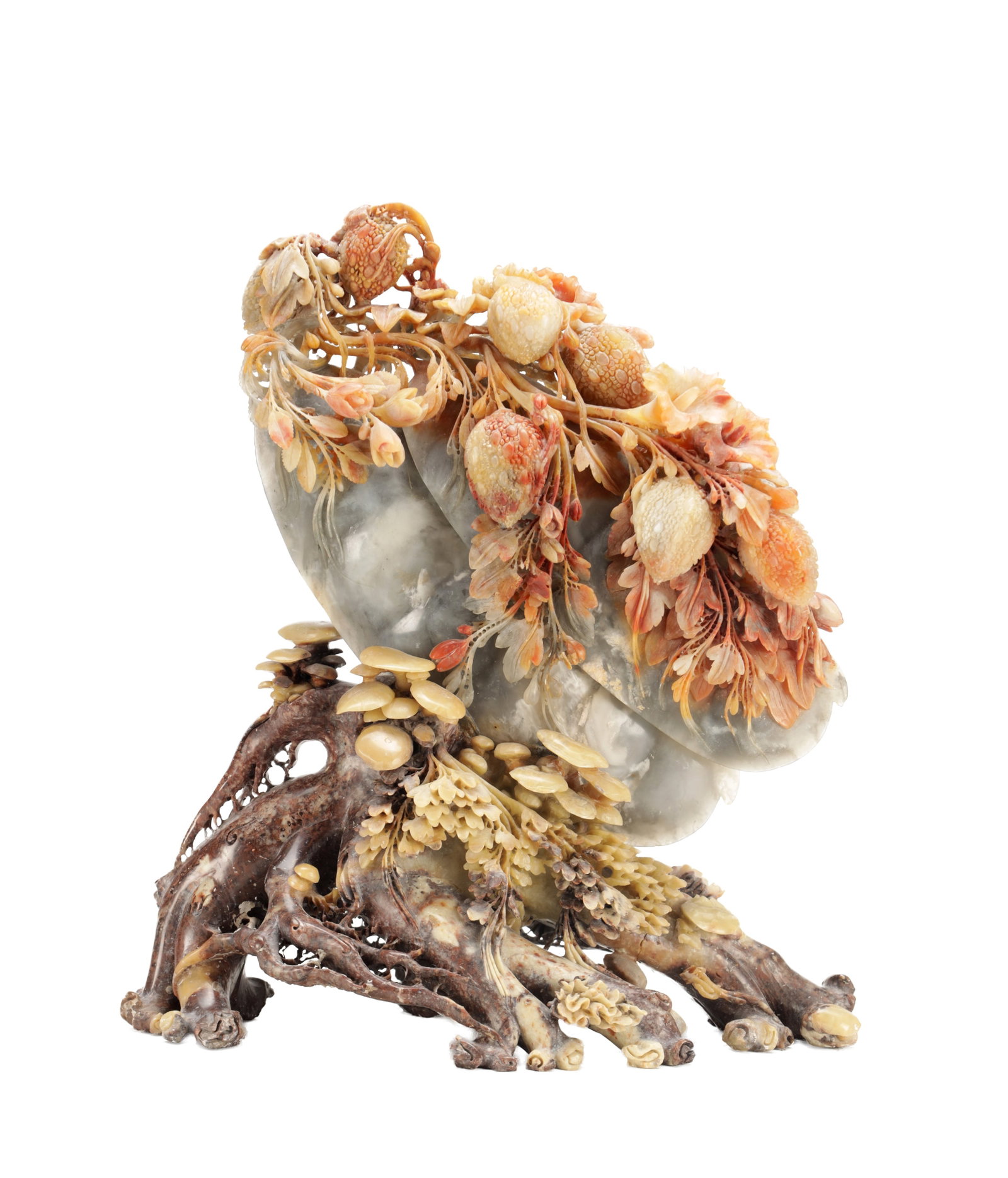 A CHINESE SOAPSTONE CARVING OF LYCHEE FRUIT AND FOLIAGE (1 of 8)