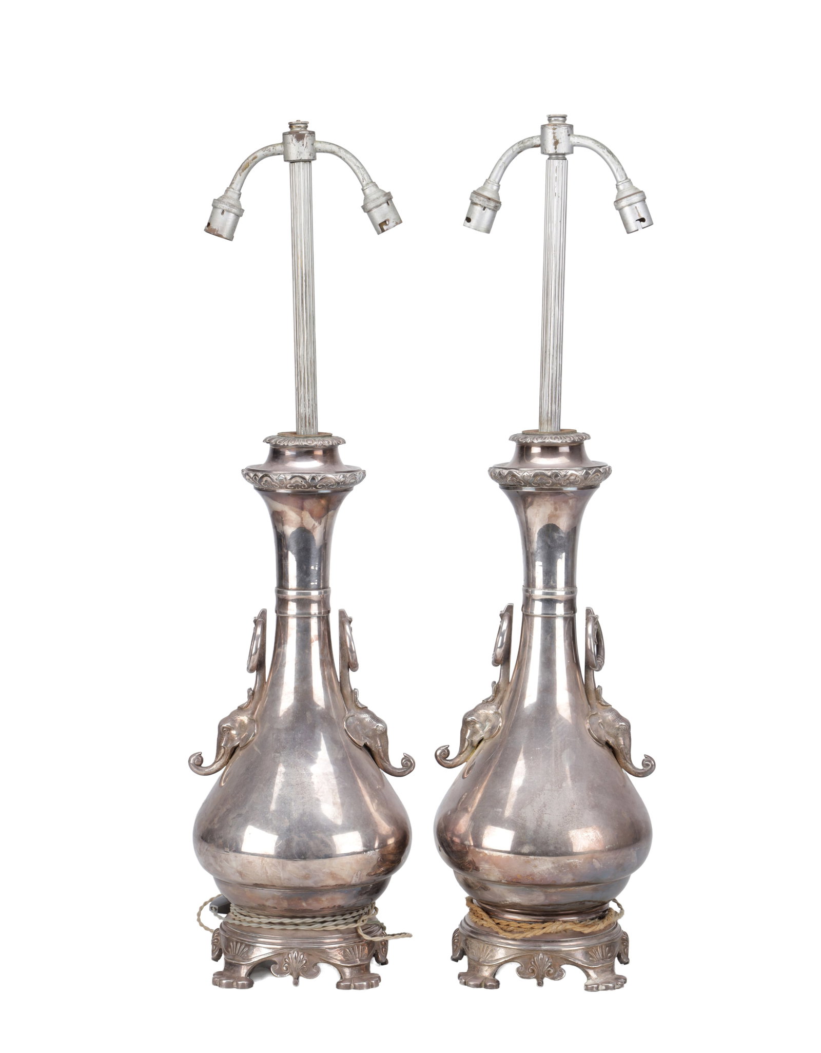 A PAIR OF EASTERN SILVER PLATED TABLE LAMPS (1 of 12)