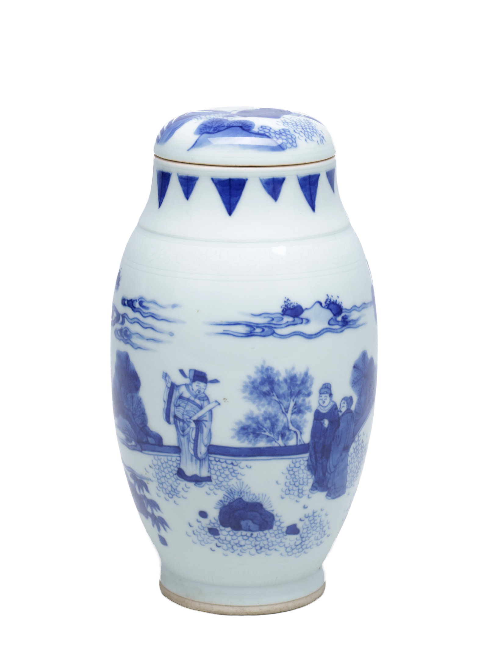 A CHINESE BLUE AND WHITE PORCELAIN JAR AND COVER (1 of 8)